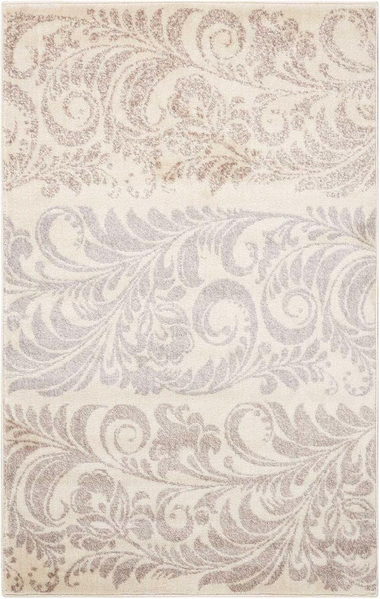 Nourison Home Utopia Floral Marfil 2'6" x 4'2" Área - Alfombra, fácil de limpiar, no se desprende, dormitorio, sala de estar, comedor, cocina (3x4)