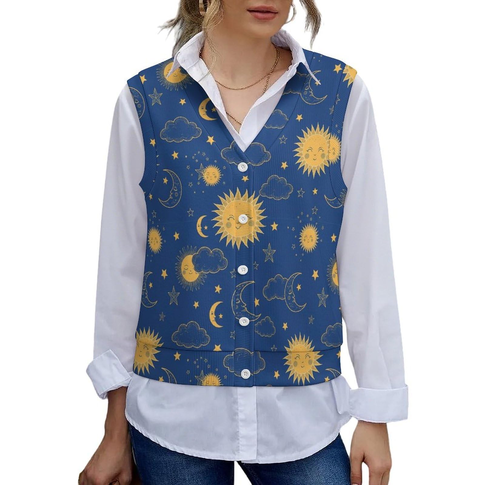 Womens Sleeveless Sweater Vest Button Up V-Neck Trendy Fall Winter Knit Top