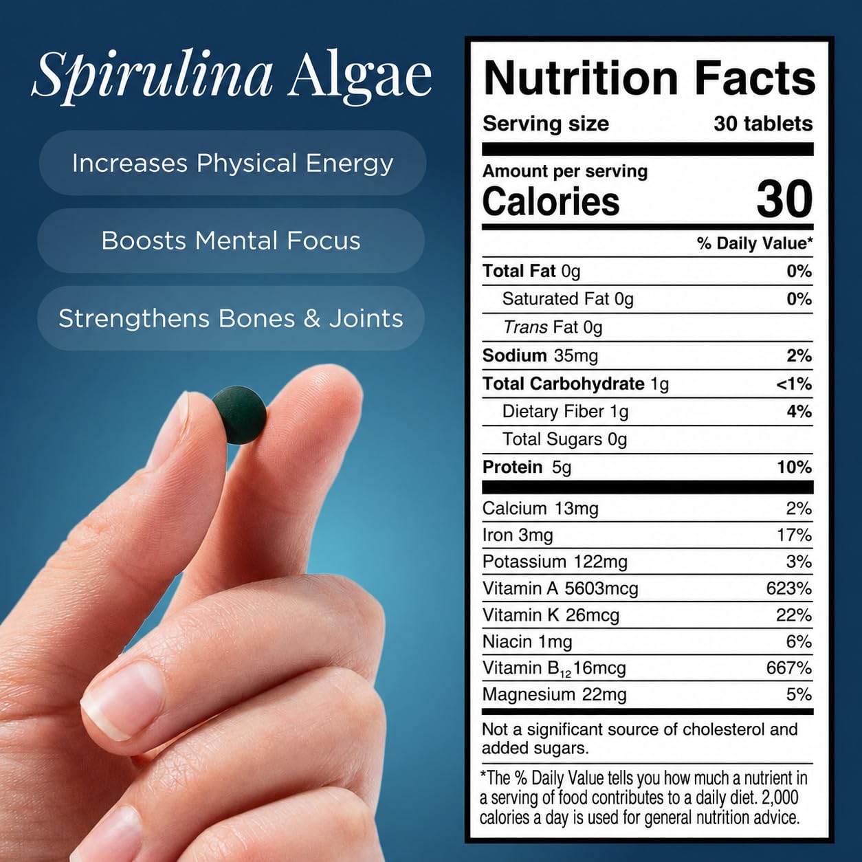 ENERGYBITS Spirulina Tablets, Cellular Energy, Protein, Vegan 1000 Tablets — Amazon image 3