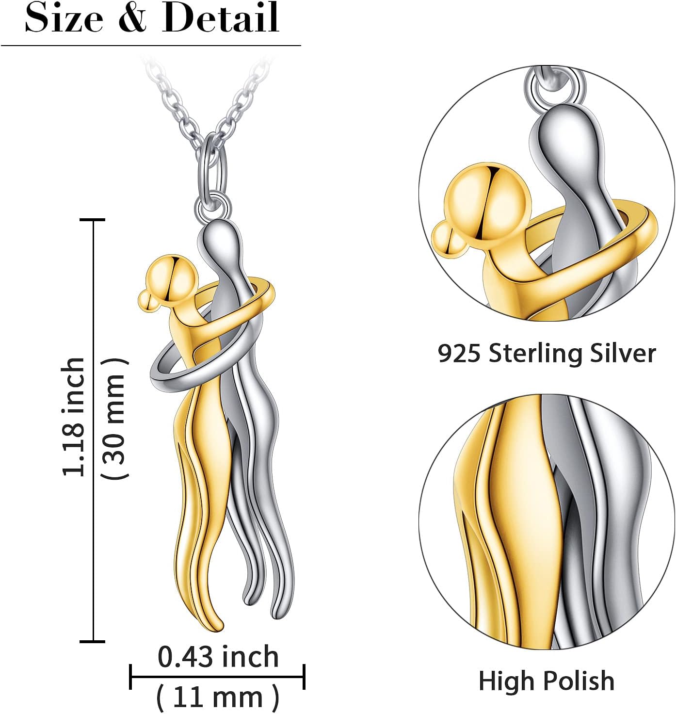 FLYOW Hug Couple Necklace for Women S925 Sterling Silver Hugging Necklace Anniversary Jewelry for Him and Her,Lover Valentines day gift - Image 7