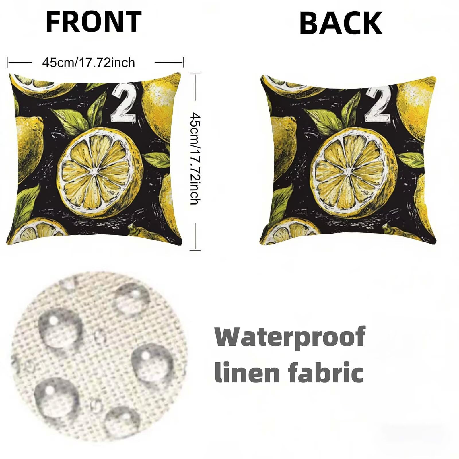 Housse Coussin 80x80 Jaune Lot de 2, Fruit Housse de Coussin Lin, Doux Confort Taies d'oreiller Imperméable Extérieur, Fermeture Éclair, Lavable en Machine, Canapé, Chambre, Fauteuil, Exterieur X-710