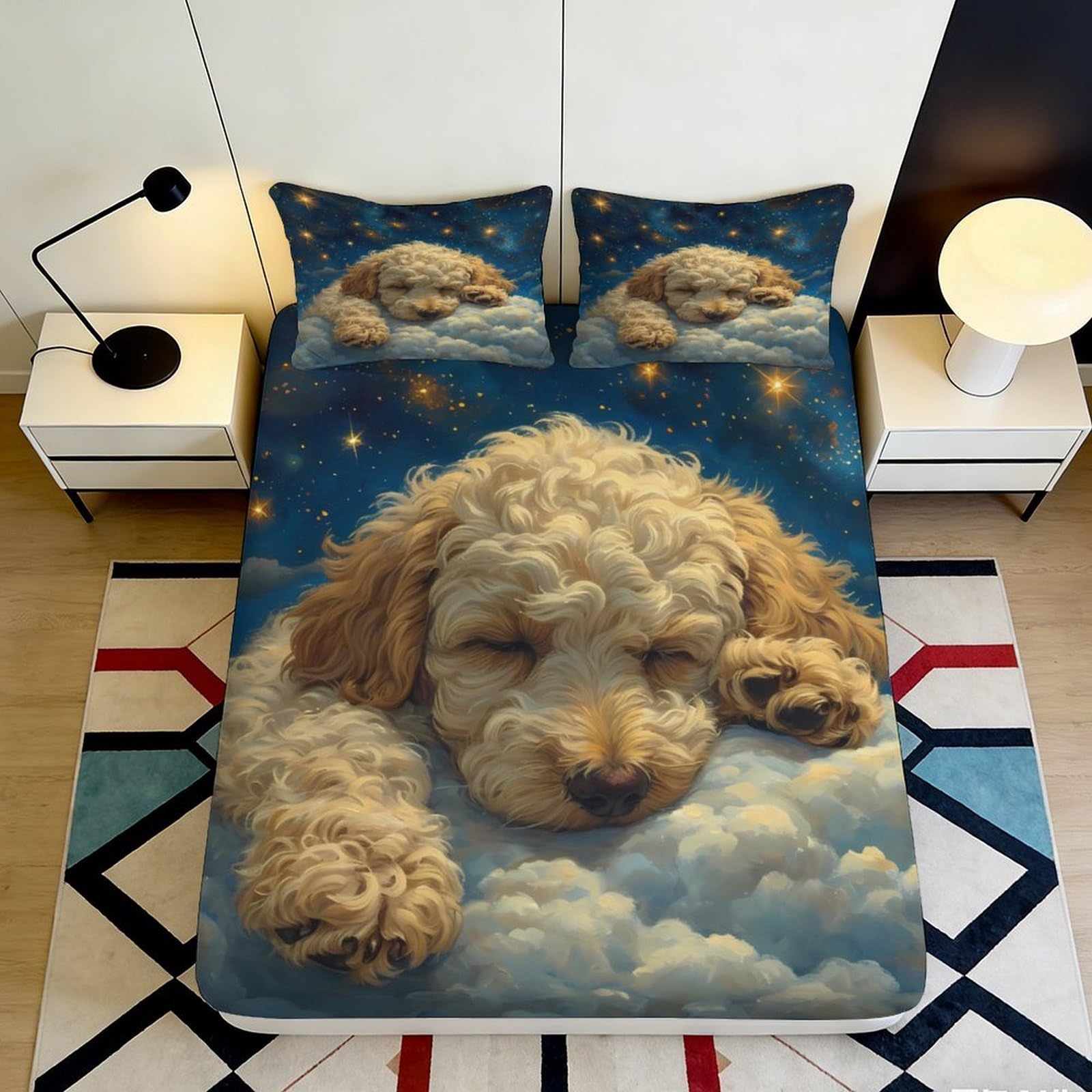 Pnayamiorkfel Style-7 3D Printed Sleeping Puppy Fitted Sheet Microfiber Soft Anti-Slip Starry Sky Bed Cover For Bedroom Guest Room Decor 90X200x25cm