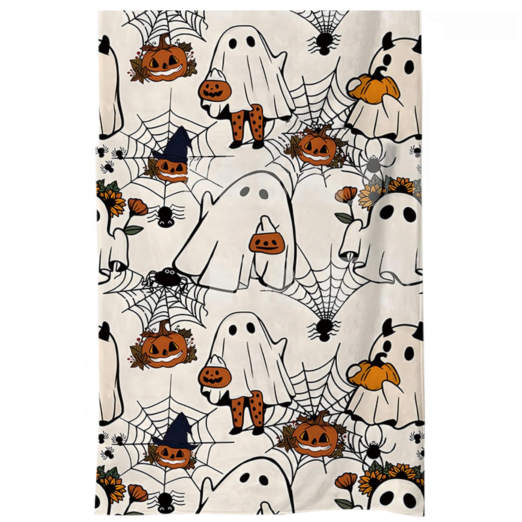 Grsrkep Halloween Throw Blanket, Soft Warm Pumpkin & Ghost Blanket, 59.1x51.2 Cozy Halloween Bedding for Couch Sofa Bed