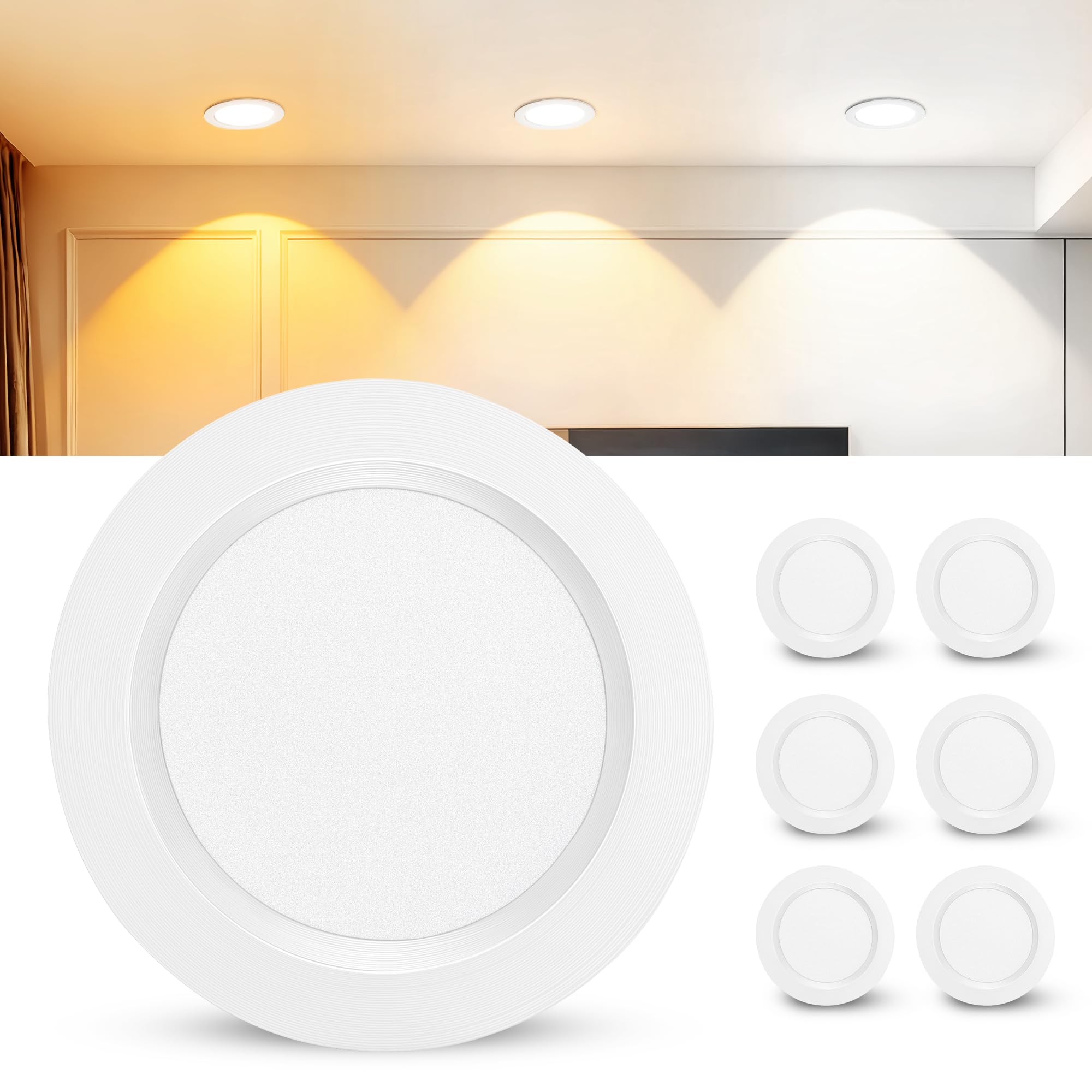Set de 6 Spot LED Encastrable 230V, 3.5W Alu Spots de Plafond 3000K, 4000K, 6000K, 300LM LED Encastrable Plafond Trou 55-58mm et 12mm Extra Plat, IP44 Spot Salle de Bain, Blanc