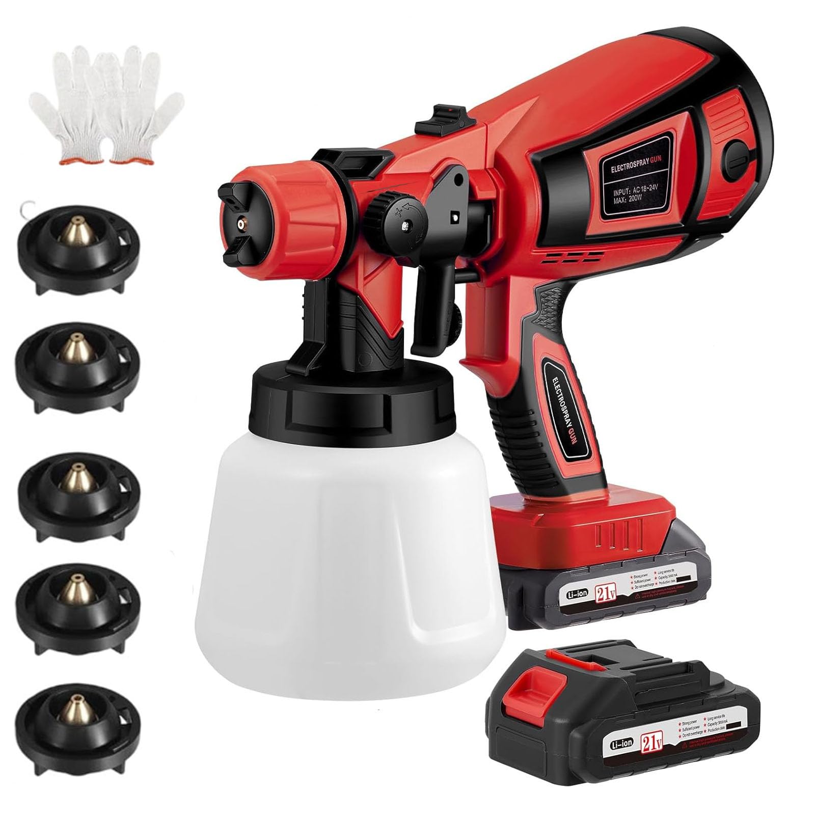 Cordless Paint Sprayer with 21V Batter, Fence Paint Sprayer with 5 Nozzle