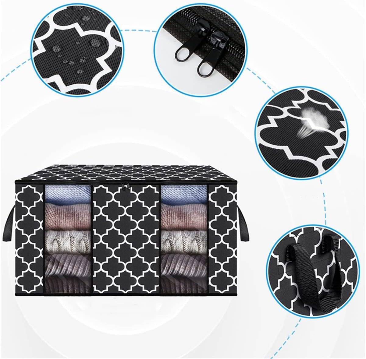 3 Pieces Storage Bags, Large Capacity Clothes Closet Organizer Containers with Clear Window, Folding Under-Bed Storage Bins for Clothing Blanket Pillows