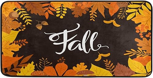 Miniatura 1 de Alfombras de cocina de hojas de otoño, color naranja, tapete de baño para baño, absorbente, antideslizante, lavable, tapete de escritorio de pie