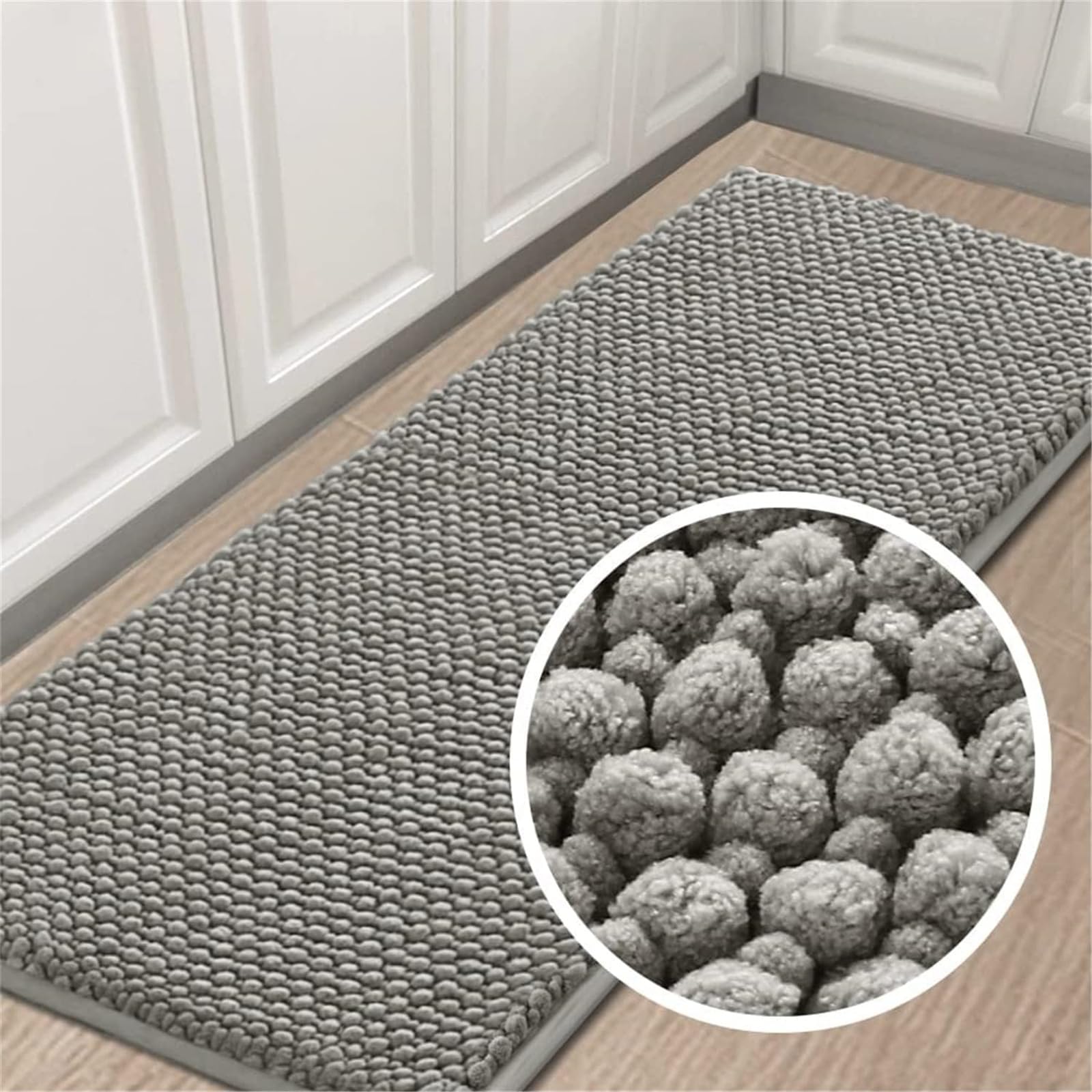 Tappeto Bagno Ciniglia Tappetino da Bagno Alta densità e Assorbente In Microfibra Shaggy Tappeto da Bagno Antiscivolo ad Asciugatura Rapida Lavabile (Grigio Chiaro,150 x 50 cm)