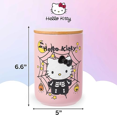 Miniatura 2 de Silver Buffalo-Tarro de cerámica para dulces, galletas o aperitivos con tapa hermética de bambú, de Hello Kitty, de Sanrio, con disfraz de esqueleto