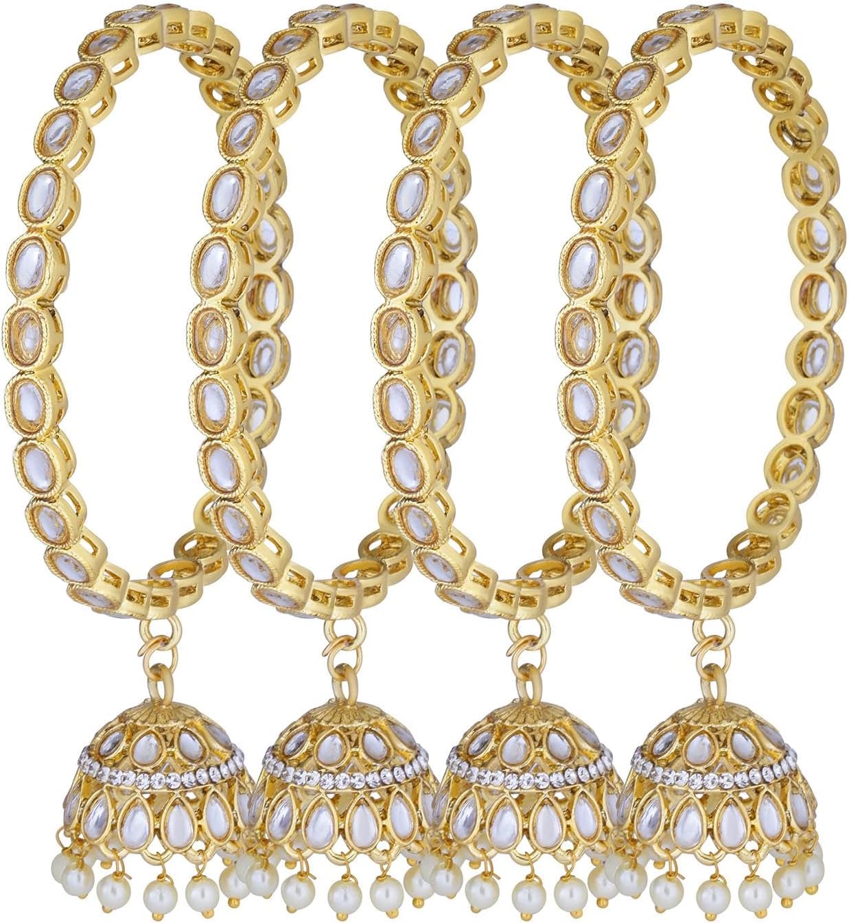 Efulgenz Indian Bollywood Traditional Rhinestone Crystal Wedding Jhumka Tassel Bracelet Bangle Set Jewelry