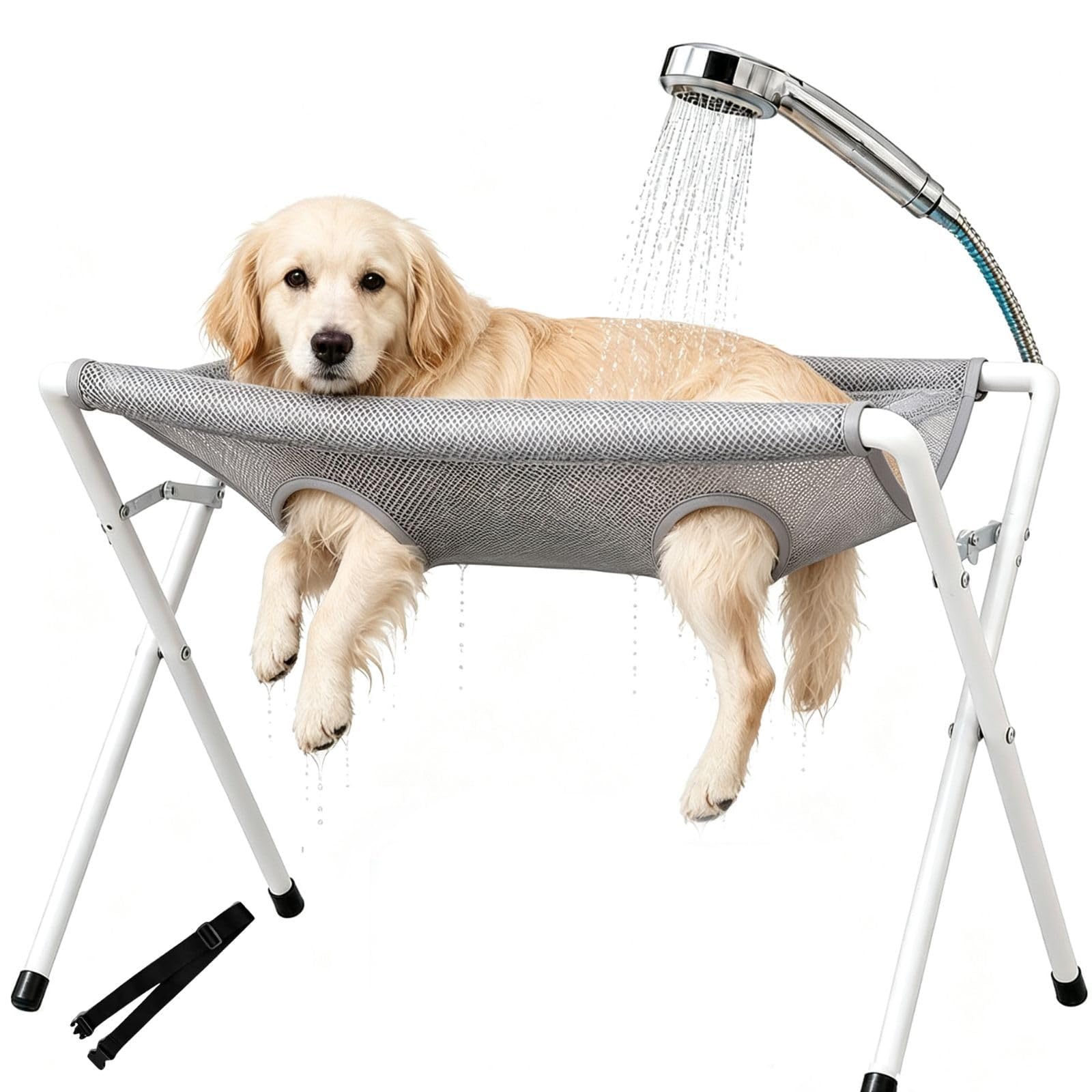 Amaca per Toelettatura Cani con Supporto, 8 Fori, Rimovibile (Grigio)