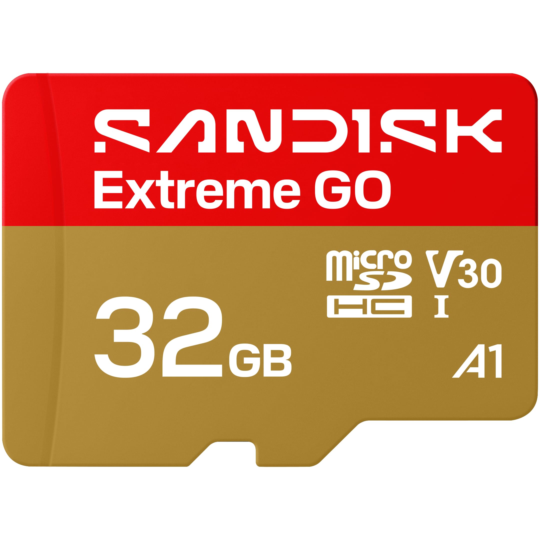 SANDISK Extreme GO - Tarjeta microSDXC UHS-I de 32 GB, 5K y 4K UHD, lectura de 100 MB/s, escritura de 60 MB/s, A2, U3, V30, alta velocidad para Android, cámara de acción y juegos