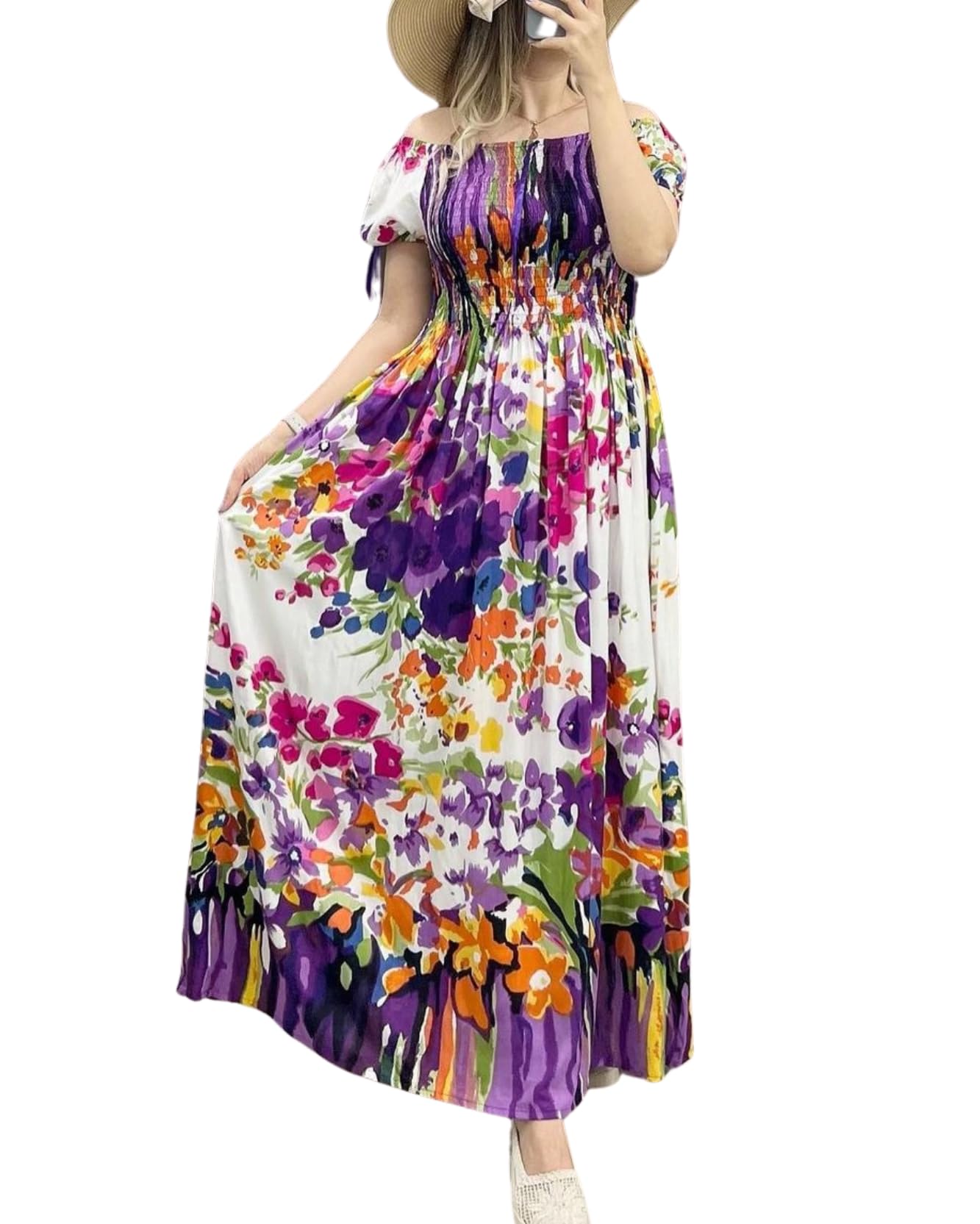 naiades Women's Off Shoulder Floral Printed Rayon Fit and Flare-picture-35