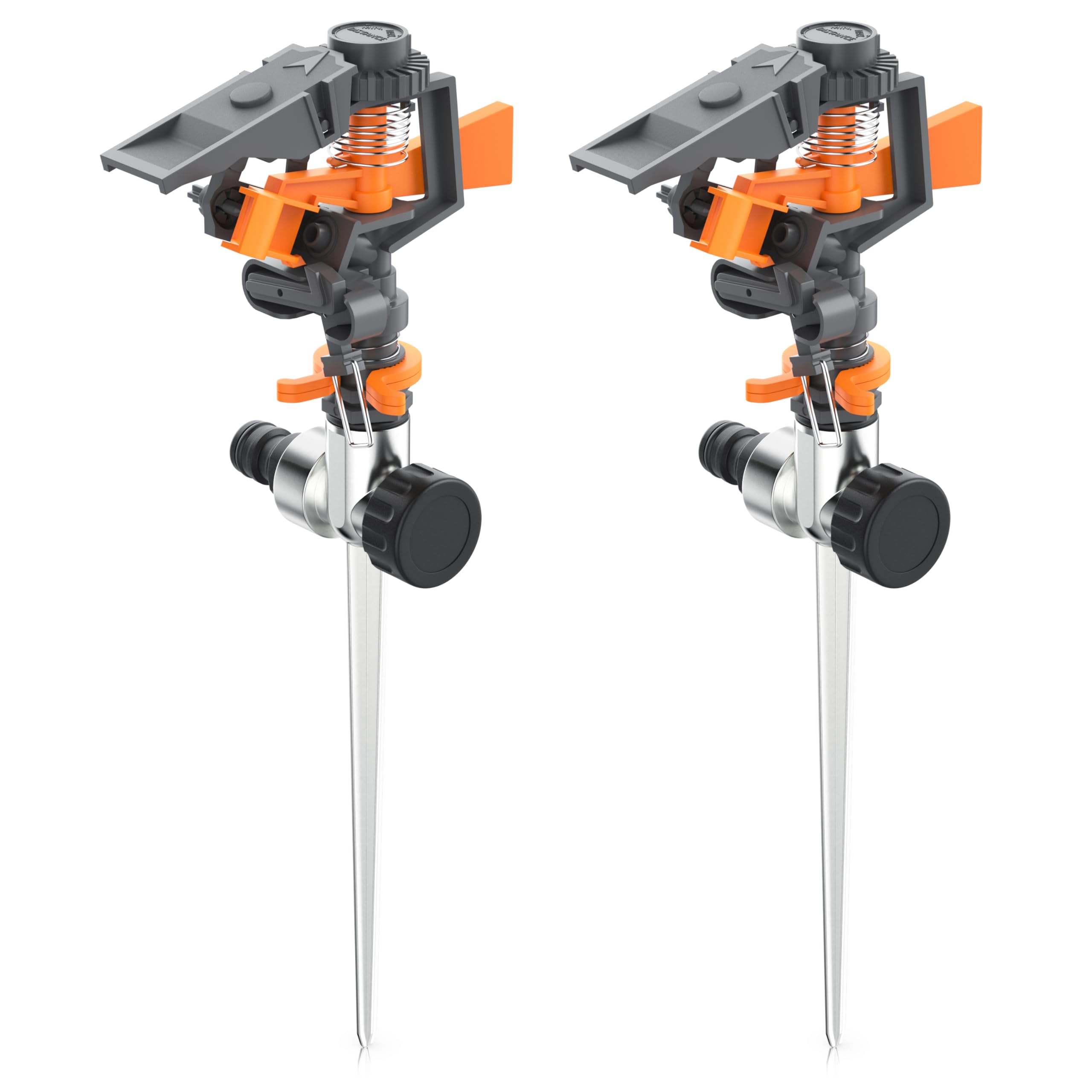 Brandson - 2 x Impulsregner - Kreis- und Sektorenregner - 3/4 Zoll - Rasensprenger mit Pulsation – rotierend – mit Adapter Schnellkupplung – große Flächen bis 200 m2 – Garten Rasensprinkler - bis 16m