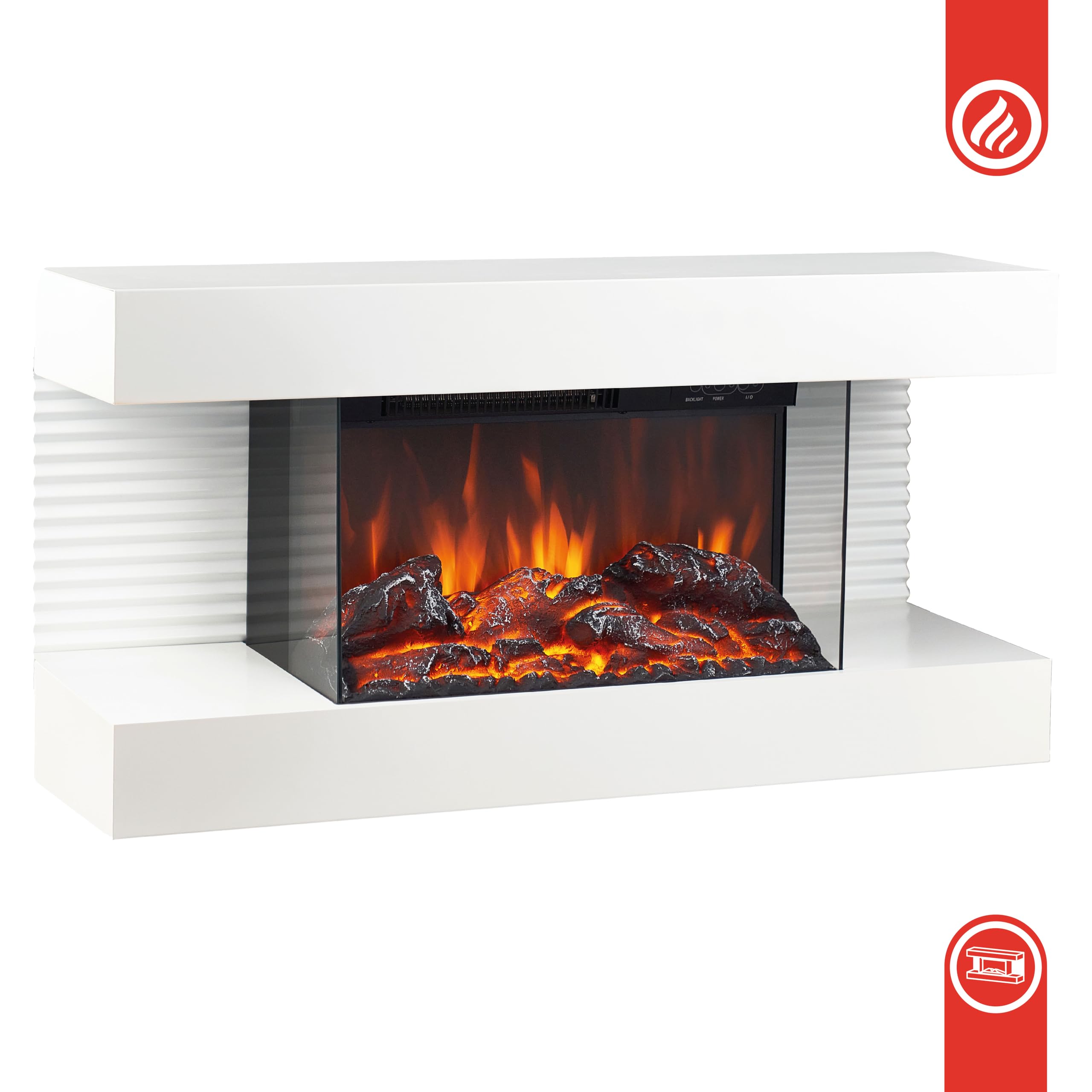 KAMINIO Eléctrica Chimenea Liz - Chimenea eléctrica de Pared con calefacción, Efecto de Llama 3D, Luz Ambiental LED, Control Remoto (Blanco)