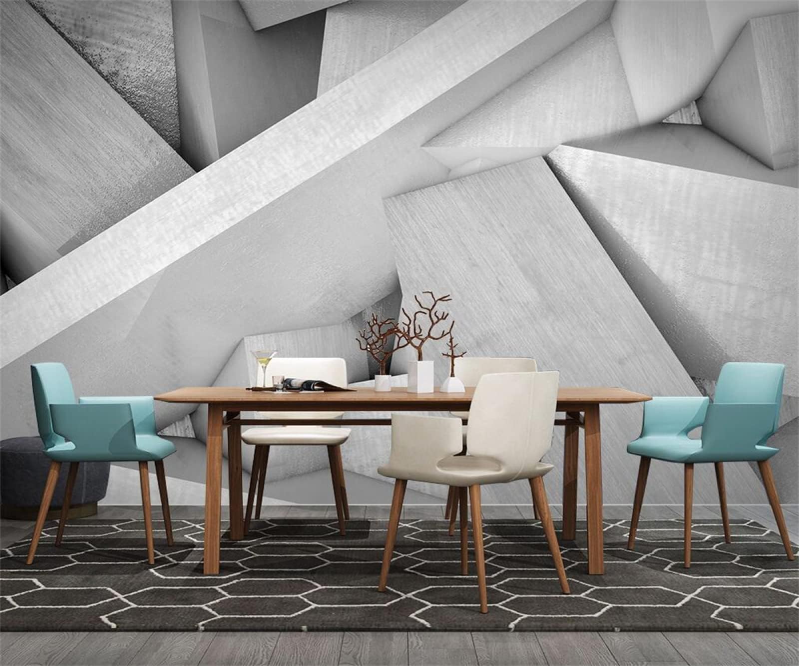 Papier peint géométrique gris pour sublimer l'ambiance de votre salle à manger contemporaine