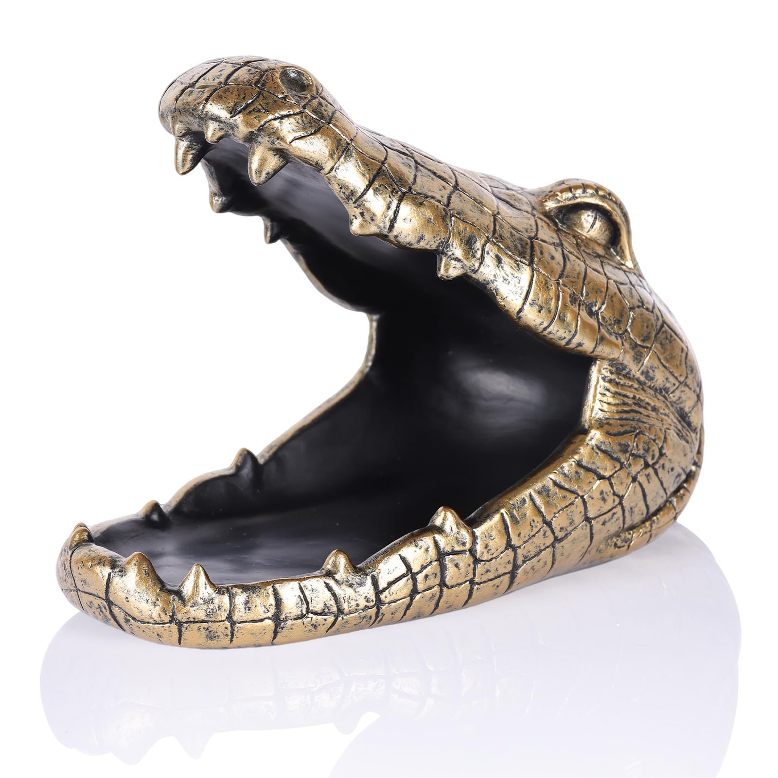 Estatua de cocodrilo para caramelos, figura de resina con almacenamiento, decoración de cocodrilo, cuenco para llaves para el hogar, sala de estar, entrada, oficina, escritorio, estante de