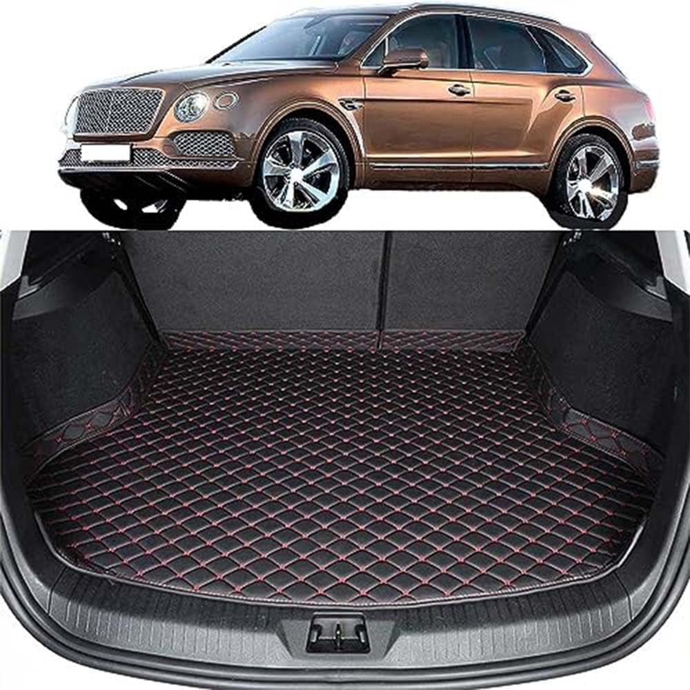 Jxttj Black+Red Car Rear Boot Leather-Mat For 2016 Bentley Bentayga Suv, Cargo Tray Liners Anti-Scratch Anti-Slip Carpets, Trunk Protector Pad Interior Accessories,
