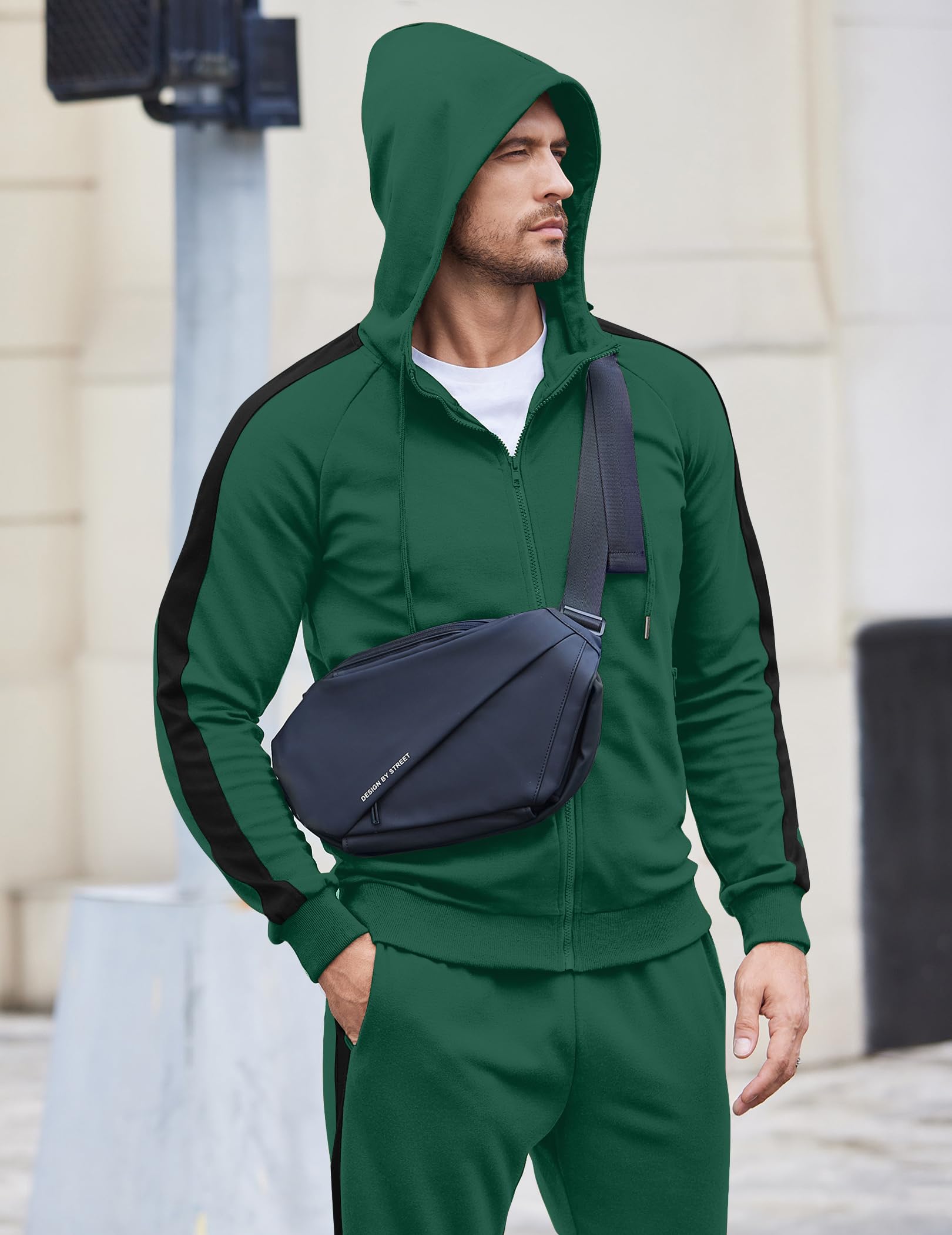 COOFANDY Survêtement pour homme avec poches zippées, fermeture éclair sur toute la longueur, sweat à capuche, sweat-shirt 2 pièces, course à pied, jogging, sport, décontracté, sweatshirt