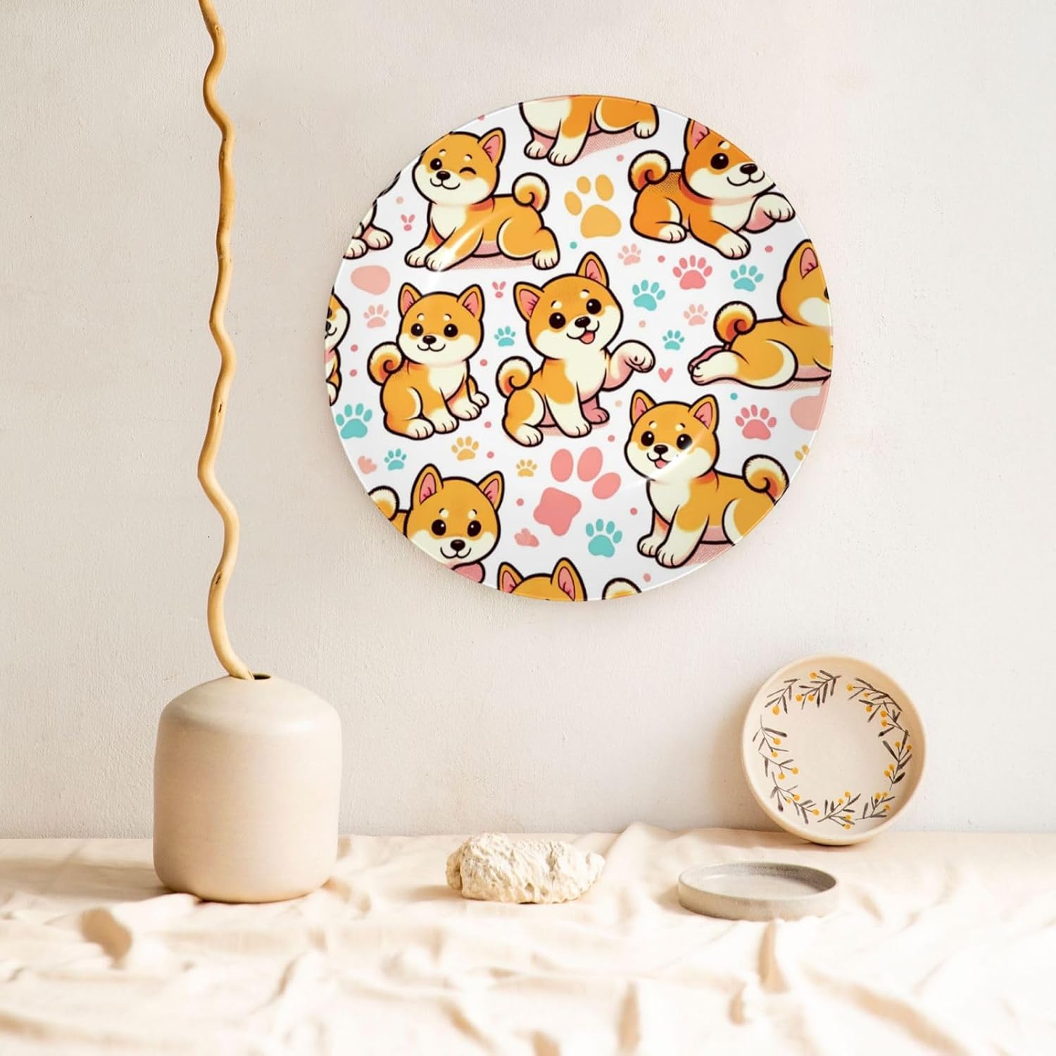 Cute-Shiba-Inu-Akita 10 Inch Decorative Plate With Stand, Elegant Display Wall Plate For Home Decor