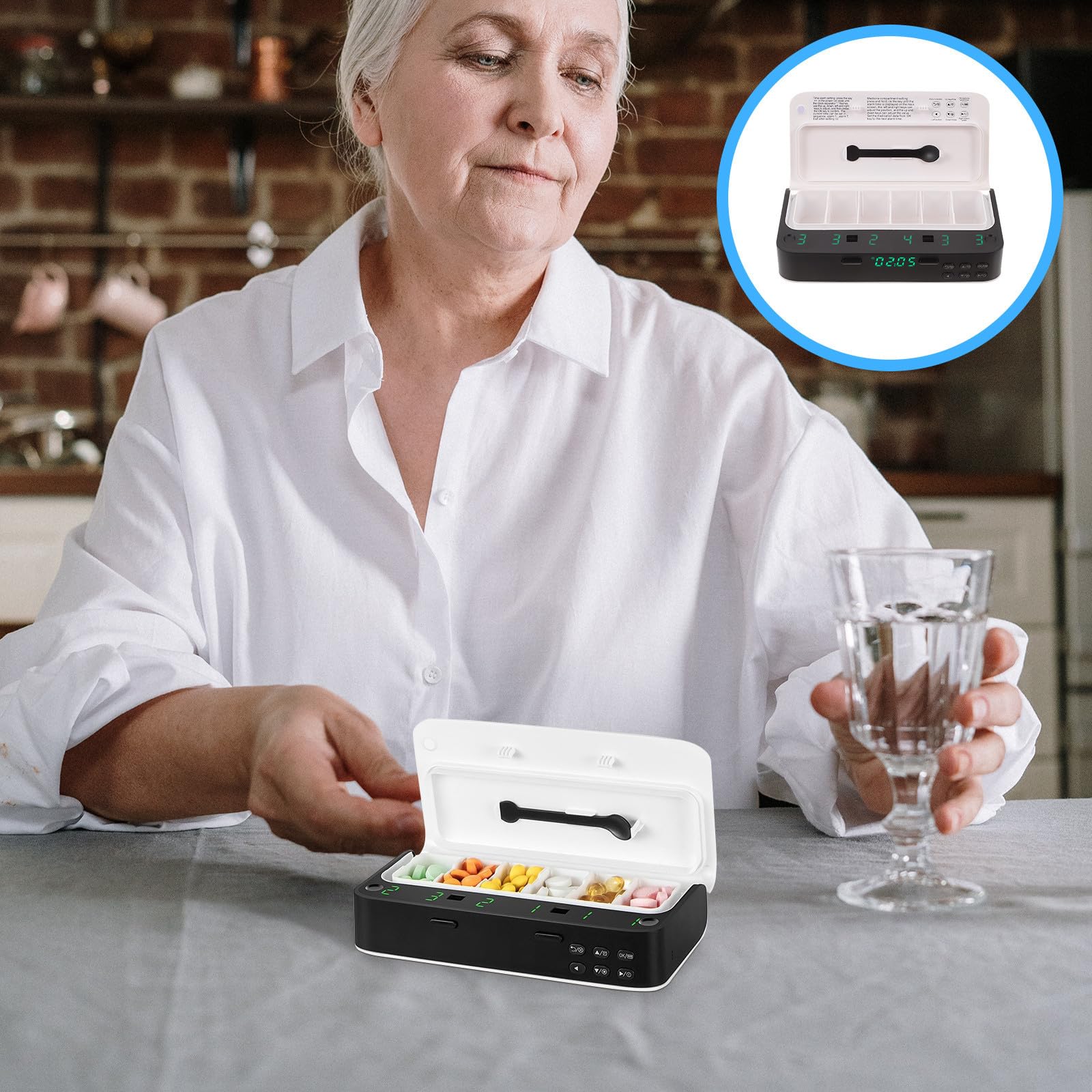 DOITOOL Portapillole Elettronico Allarme Intelligente per Anziani, Organizer per Medicinali in PC 3 o 6 Scomparti e Funzione Promemoria per Assumere Farmaci