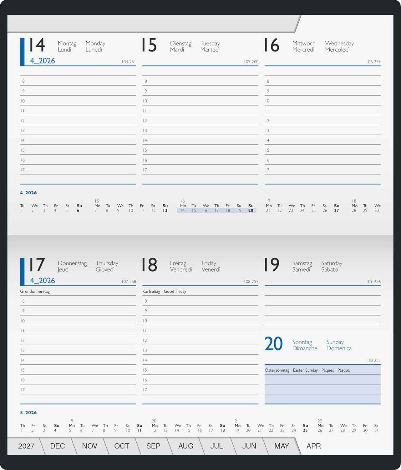BRUNNEN Pocket Calendar Model 755 2026 | A6 Landscape, Plastic, Black