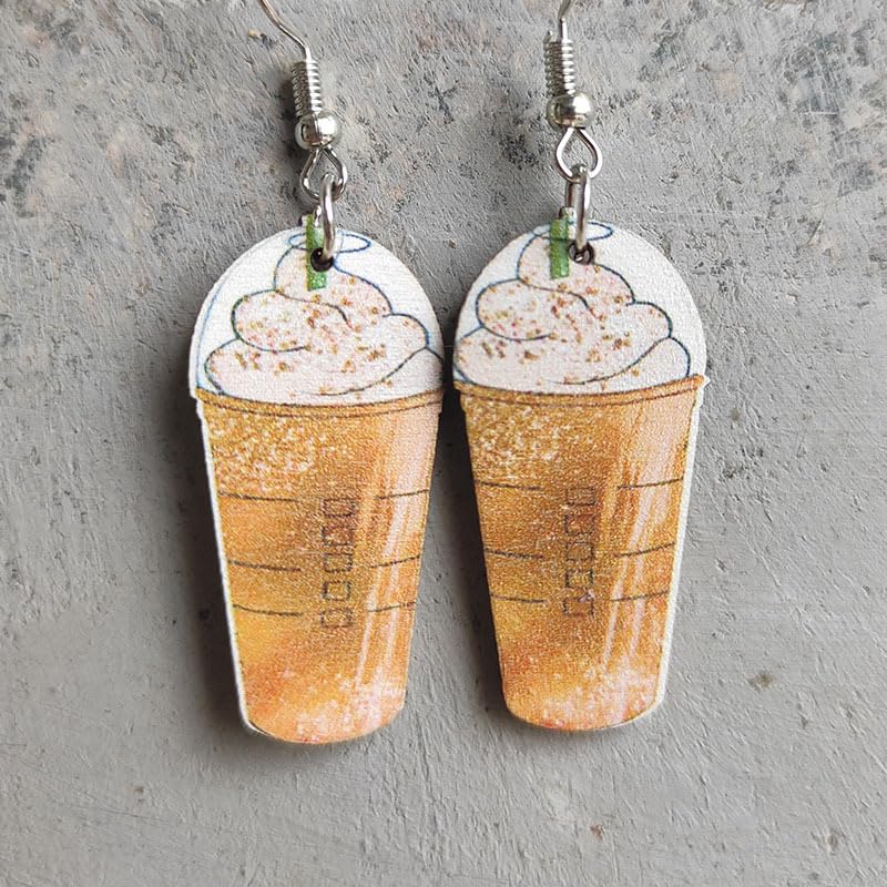 Lovely Drinks Ice Cream Dangle Earrings Milk Tea Coffee Wood Print Earrings Funny Date Play Earrings2