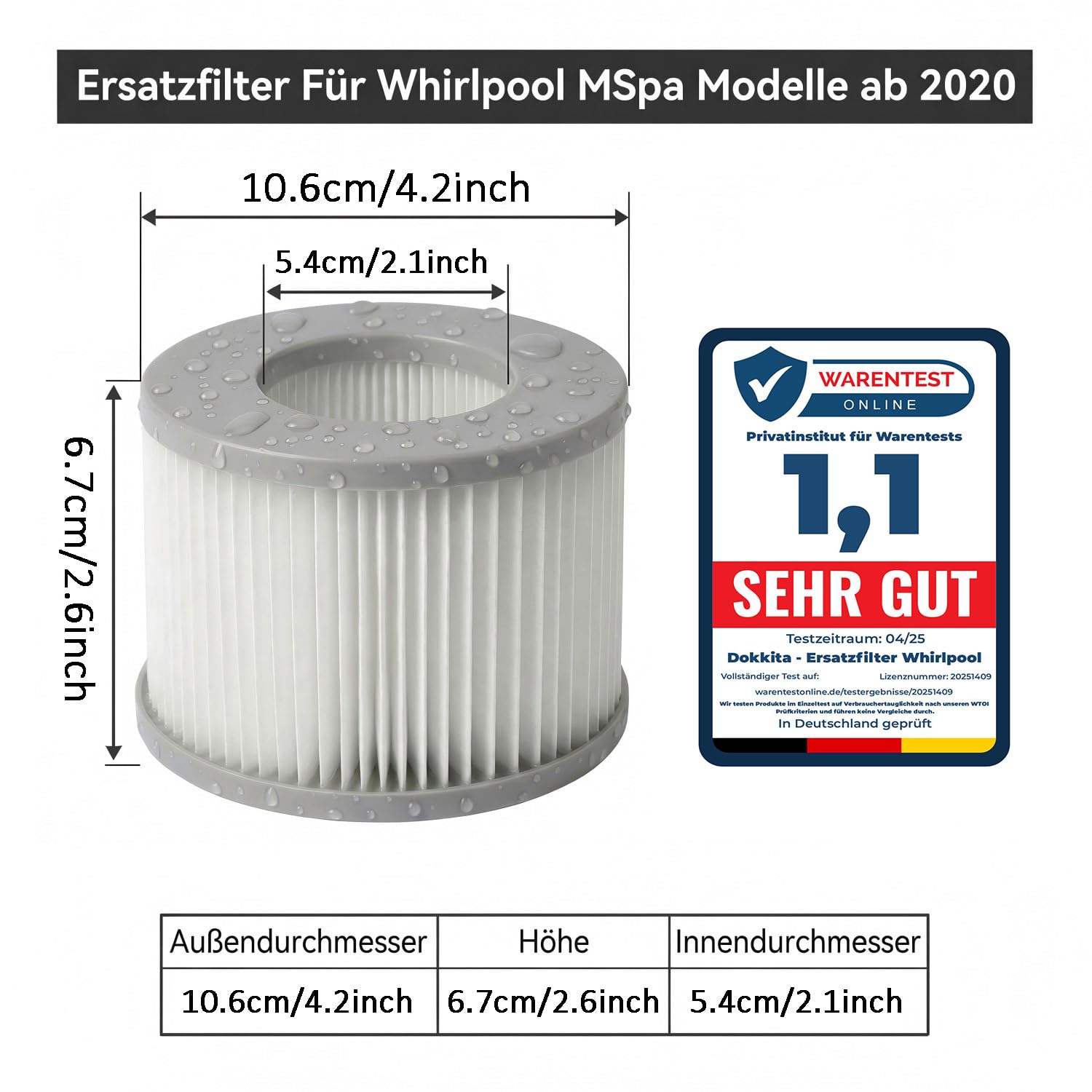 12er Set Ersatzfilter für MSPA Whirlpool-Filter-Kartuschen, Filter für Whirlpoal, für Heiße U-Boote und Spa, für Aufblasbare Pools - Wasserfilter Modell ab 2020