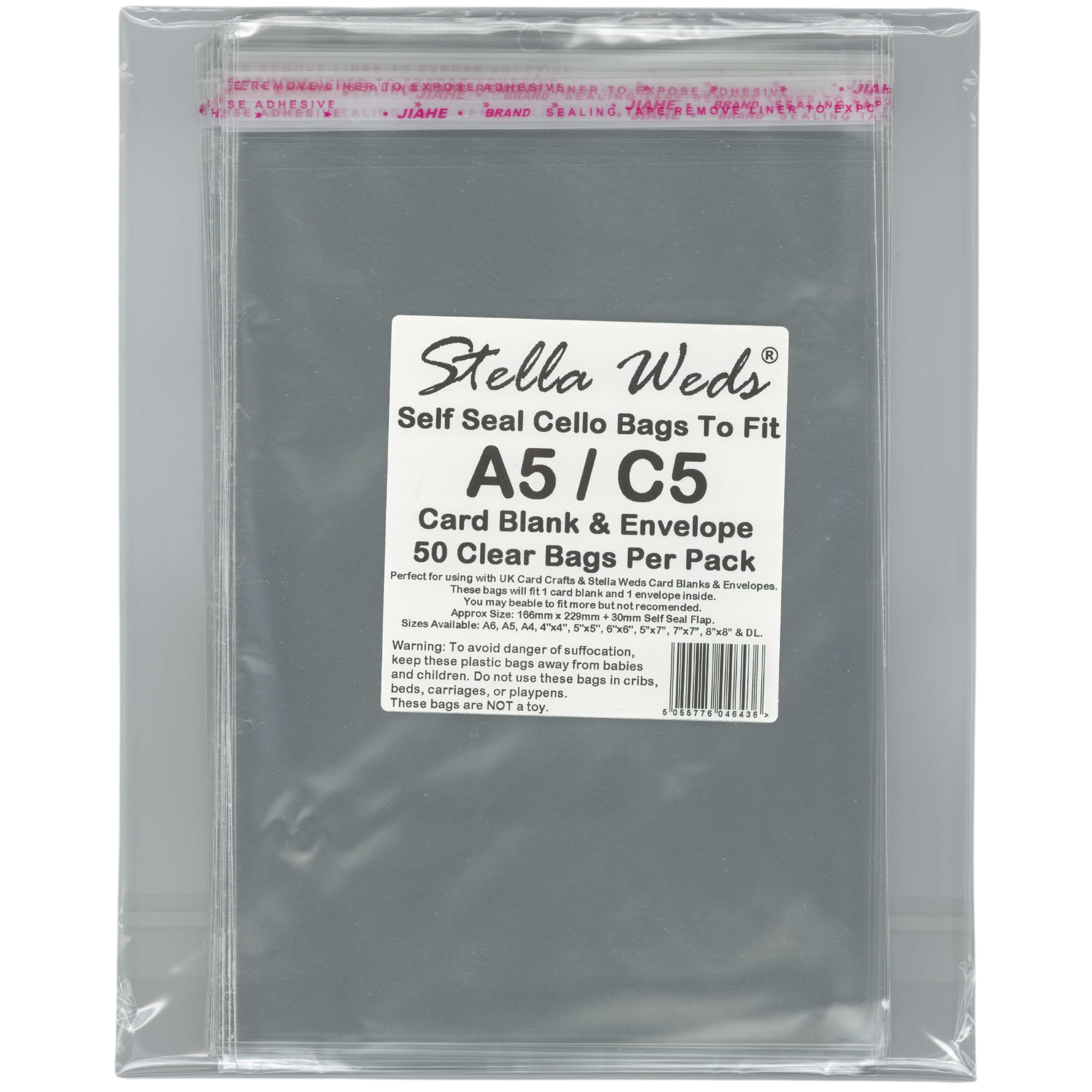 Stella Weds Clear Self Seal Bags To Fit A5 / C5 Card Blank & Envelope X 50 Per Pack - Cello Packing Bags, Cookies, Sweets, Gifts, Jewellery