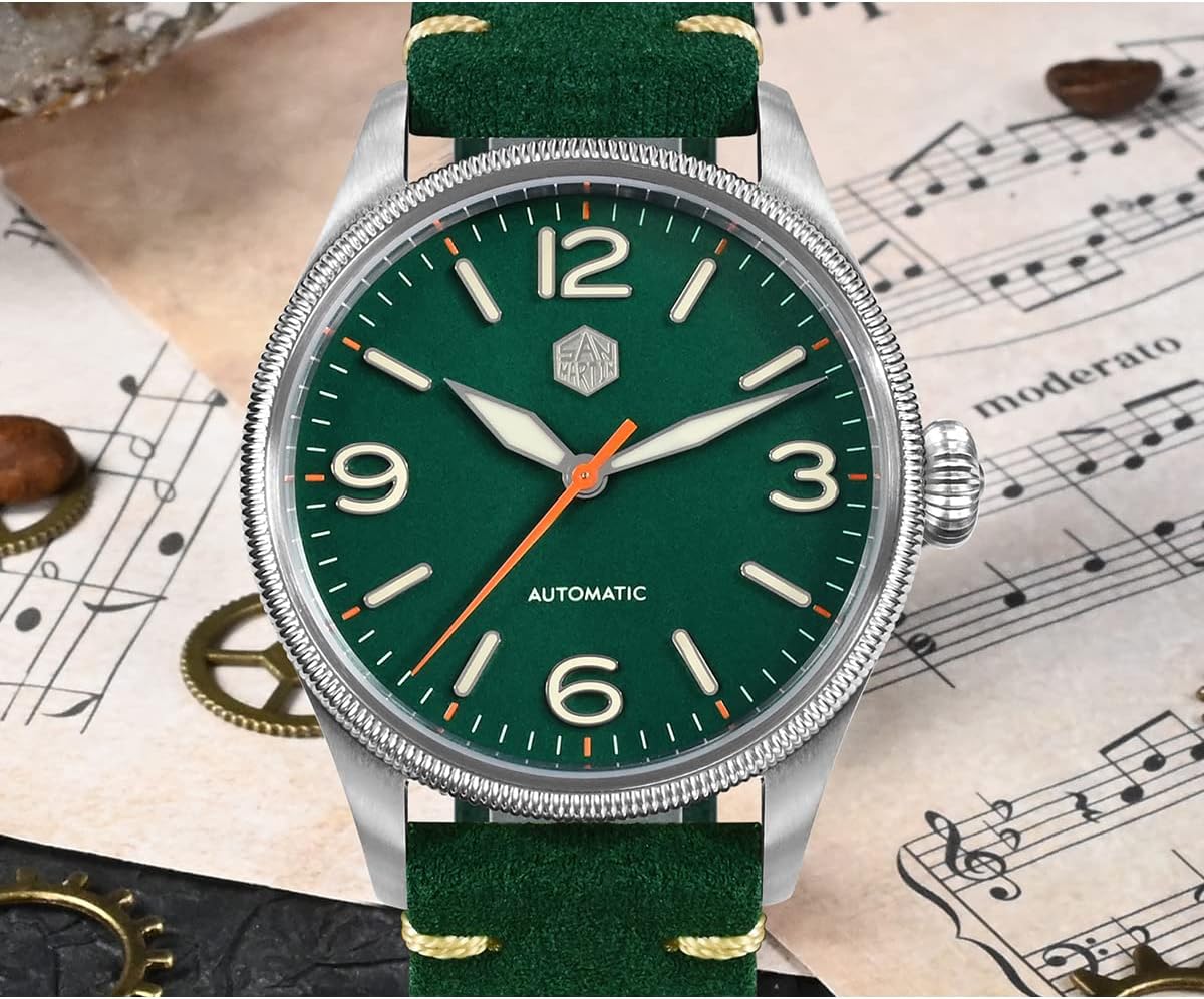 San Martin SN033G 38.5mm Retro Men Pilot Watch Carved Coin Bezel YN55 Automatic Mechanical Sapphire Glass Wristwatches