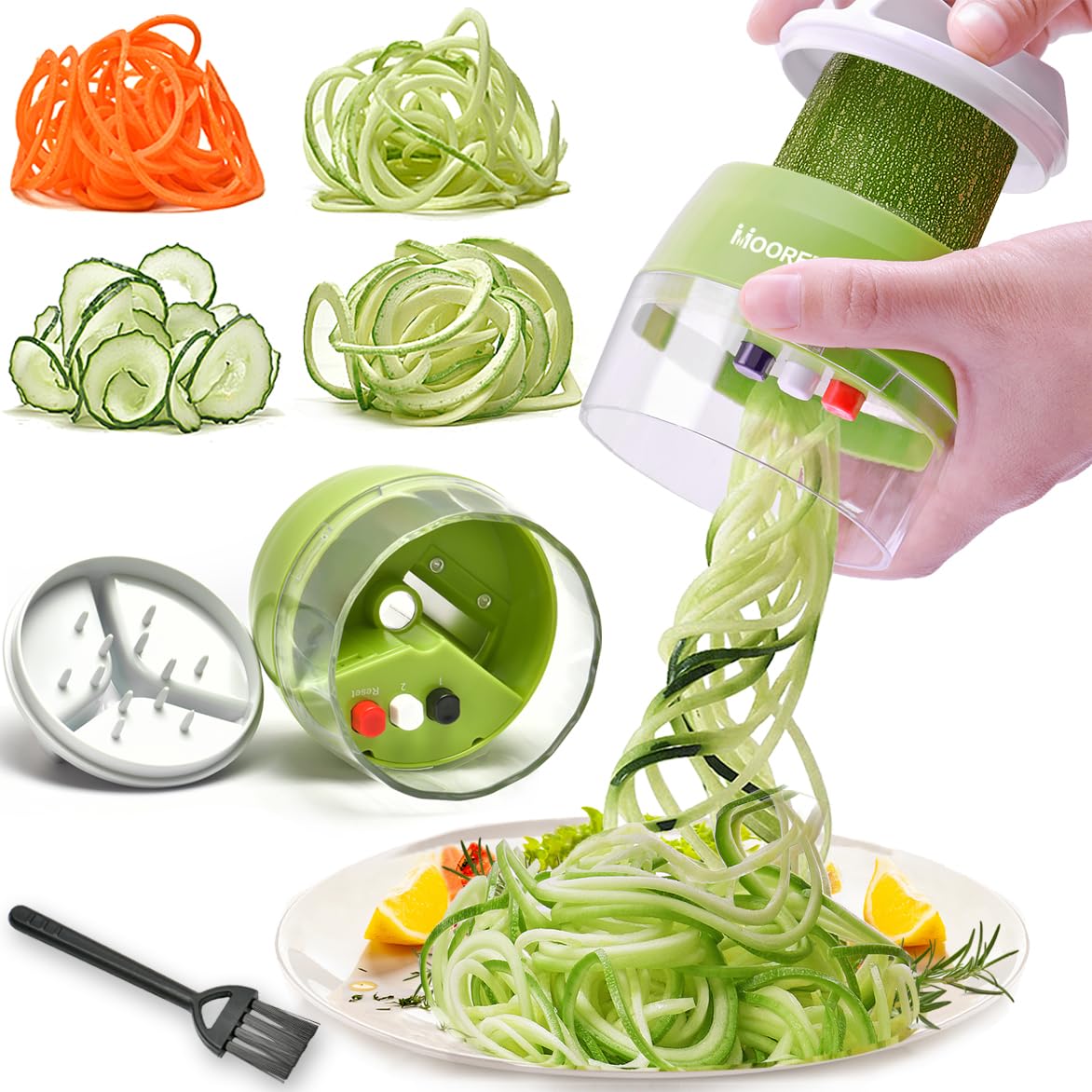 MOOREDLIFE Spiralizer Handheld Vegetable Slicer, 4 in 1 Zucchini Spaghetti Maker, Spiral Slicer for Making Quick Low Carb Veggie Noodles