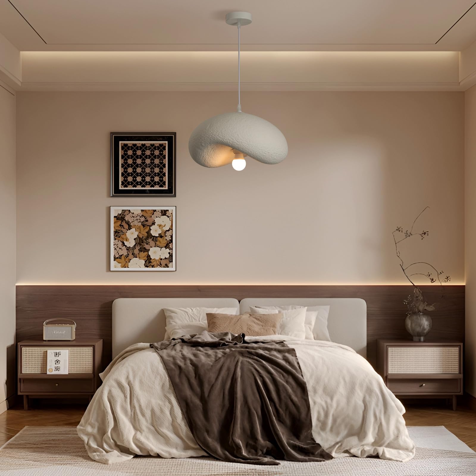 Moderner Kronleuchter im Wolkenstil, japanischer Kronleuchter im Wabi-Sabi-Stil, E27-Lampenschirme in Hutform für Deckenleuchten, 40 cm weiße Pendelleuchte für Esszimmer, Kücheninsel, Schlafzimmer