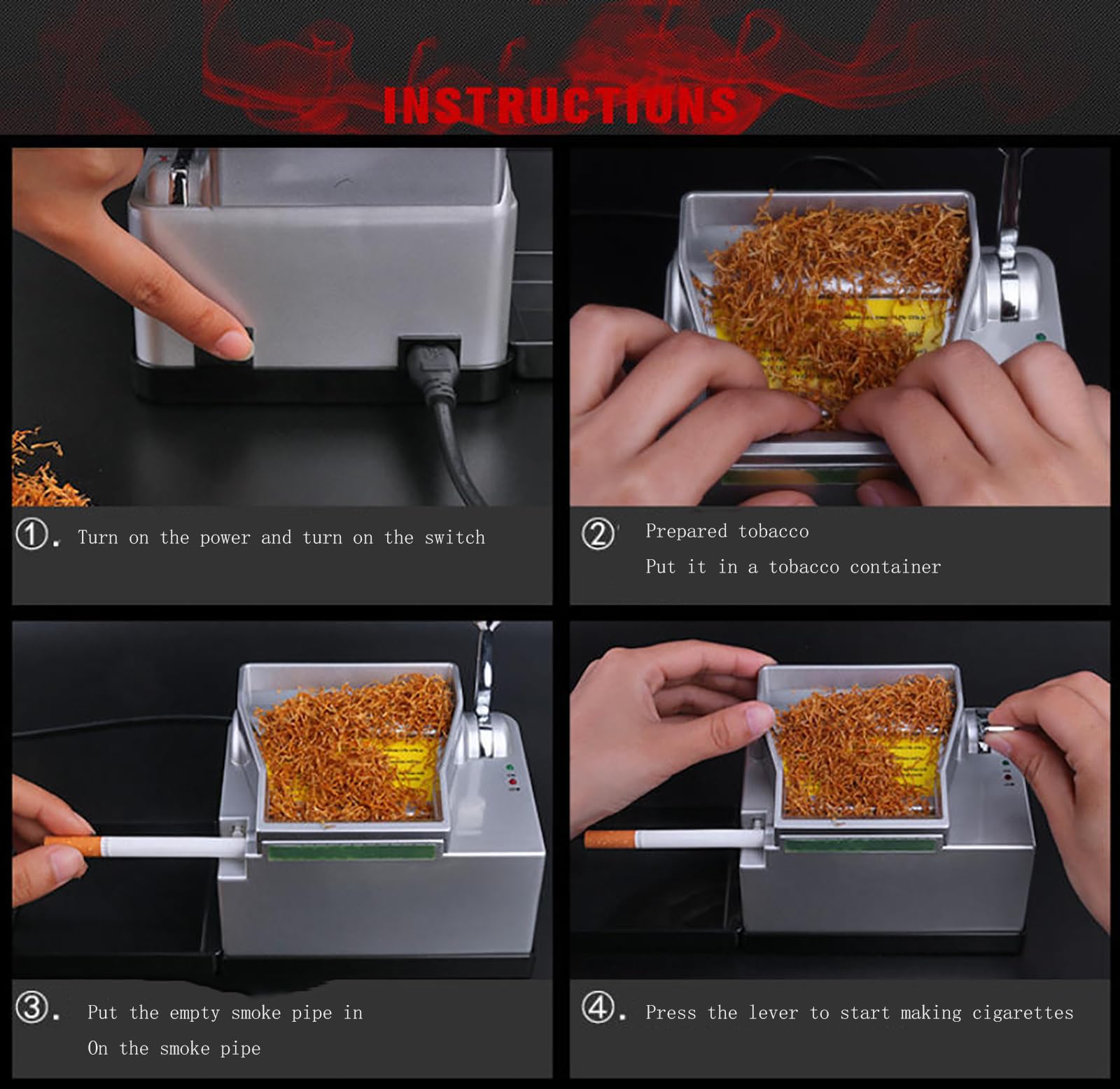 Máquina automática de liar cigarrillos con motor de alta frecuencia, descarga uniforme, incluye cepillo de limpieza, compatible con la mayoría de papeles y tuberías de cigarrillos