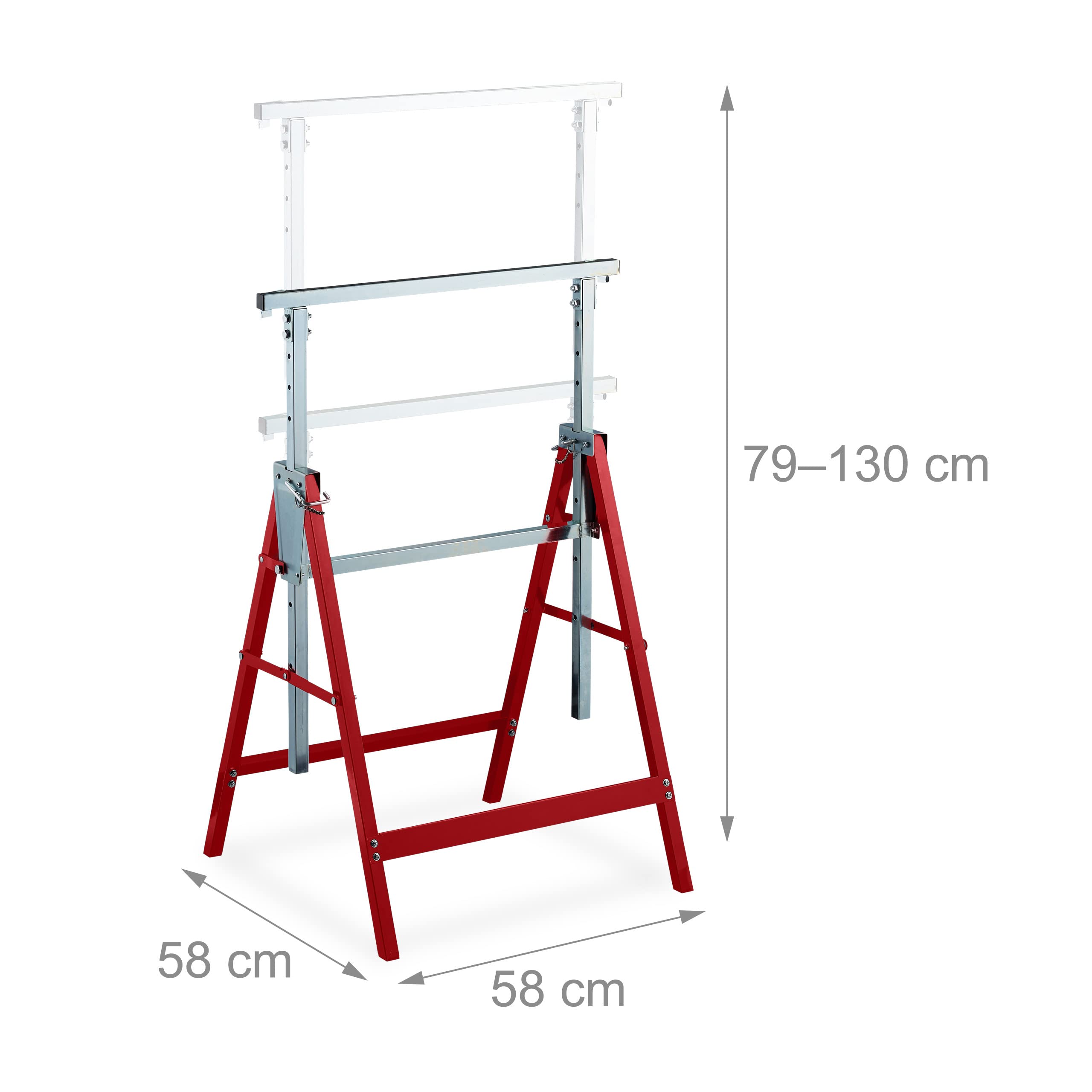 Relaxdays Klappbock, 2er Set, 7-Fach höhenverstellbar, bis 200 kg, klappbare Arbeitsböcke, Werkstatt, Stahl, rot/Silber