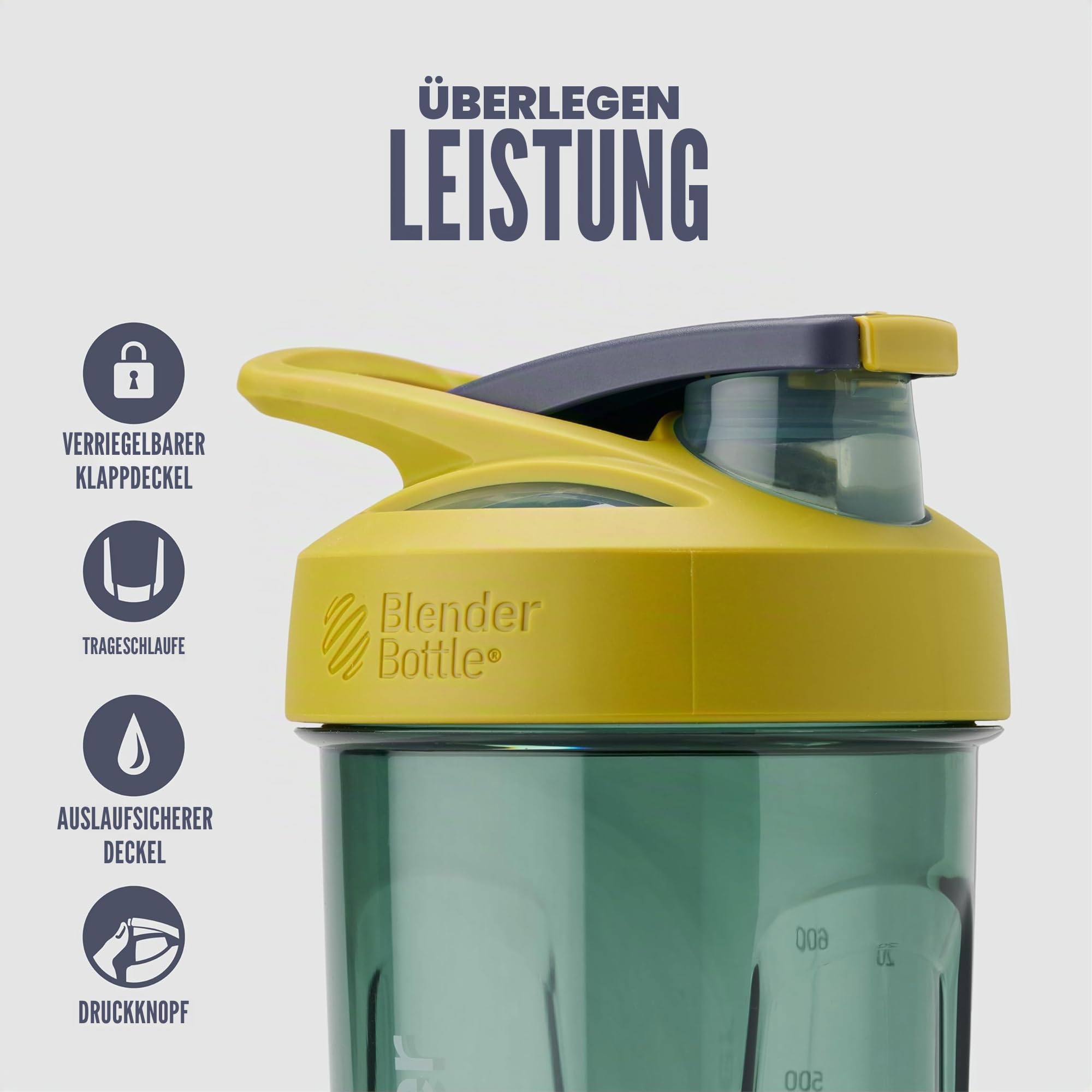 BlenderBottle Strada Shaker Cup Perfekt für Protein-Shakes und Pre Workout, 800 ml, Gelb