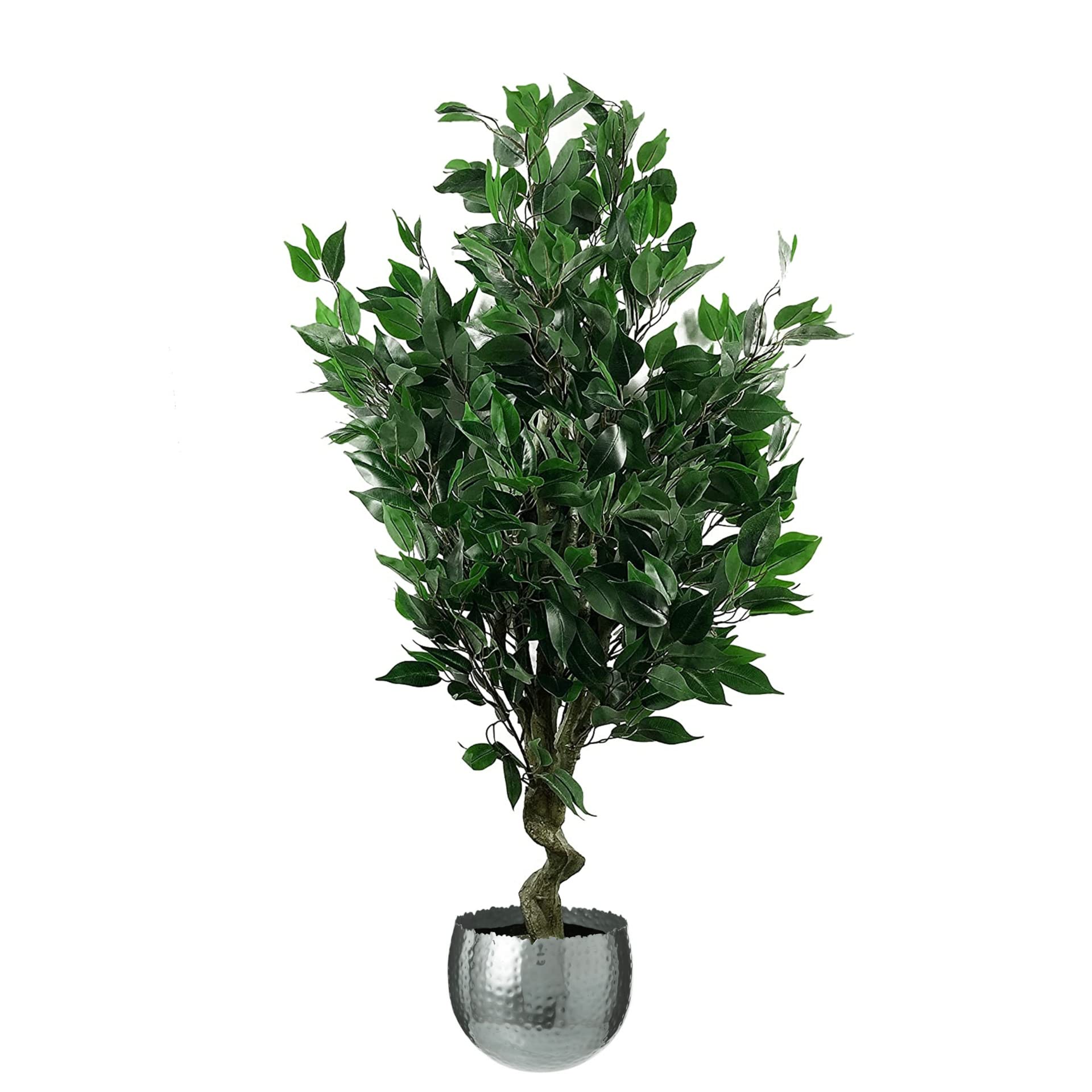 Leaf Realistic Artificial Ficus Tree with Planter, Mixed Materials, 110cm Evergreen Silver Curve