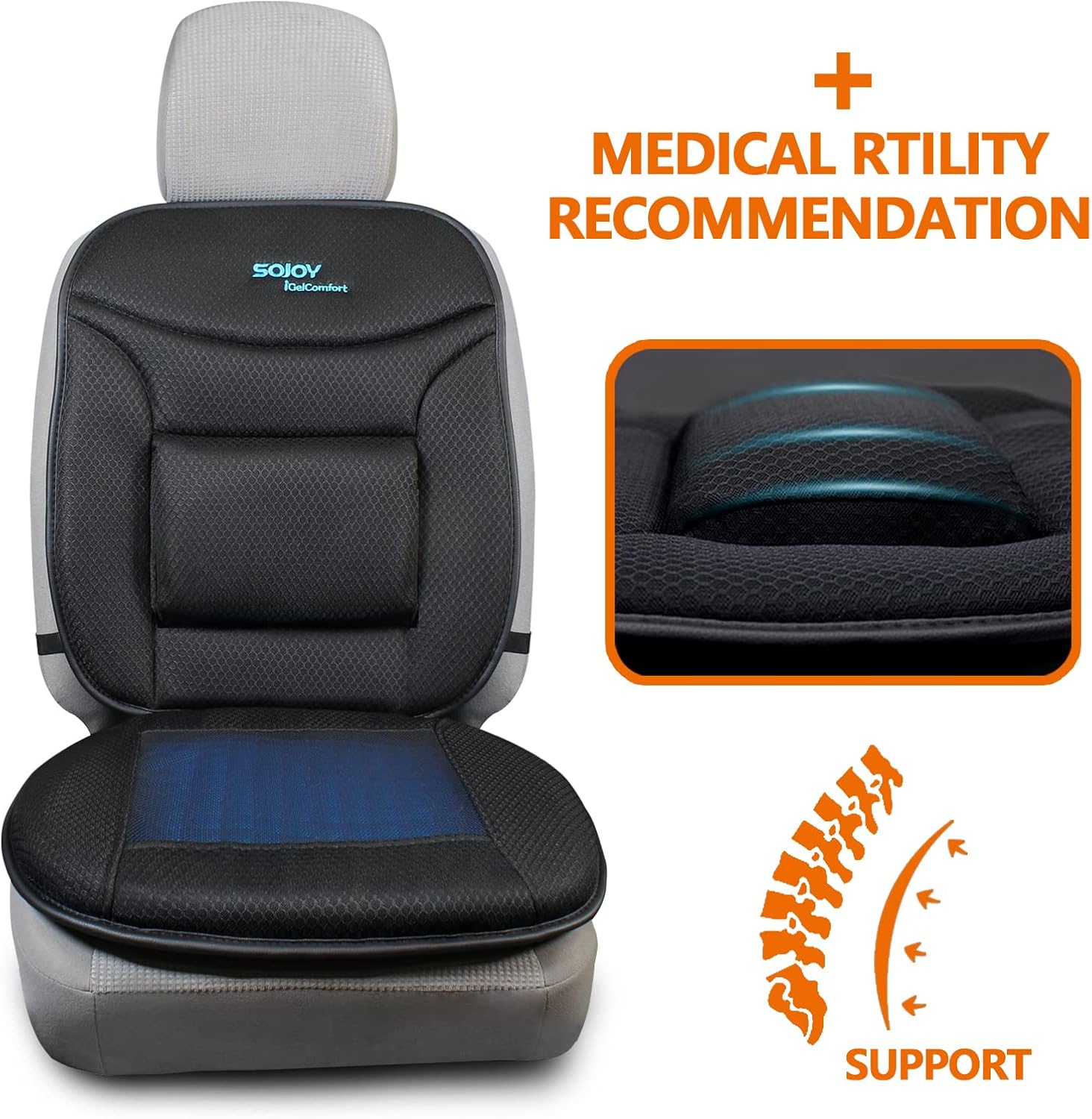 Sojoy Truck Seat Cushion with Firm Lumbar Support,Gel Seat Pad with Upper Lower Back Support Pillow for Office,Car,Truck, Pain Relief Coccyx Seat Cushion