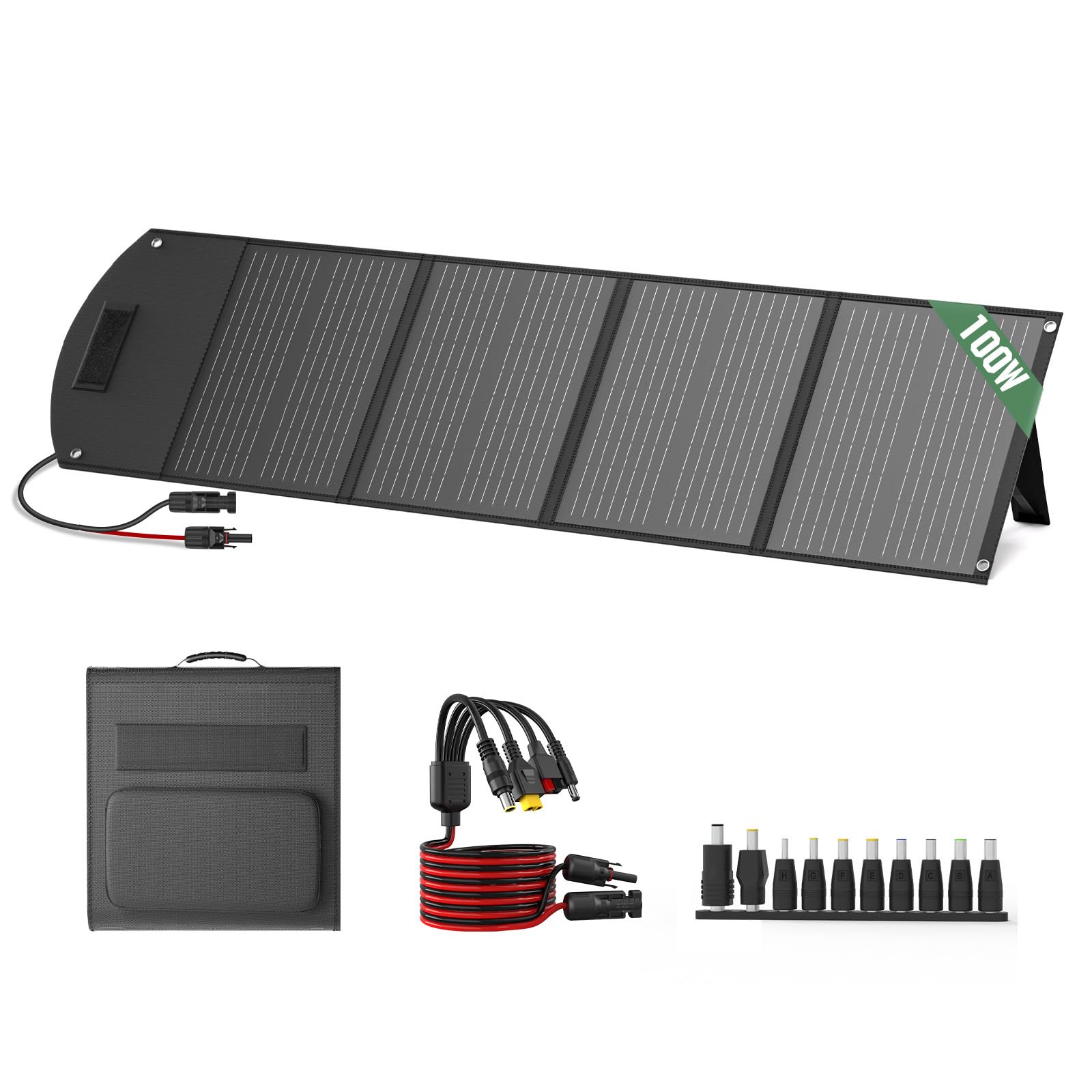 100W Foldable Solar Panel Charger, 23% High-Efficiency Monocrystalline, 5-in-1 Universal Cable, IP68 Weatherproof for Portable Power Stations, RV & Off-Grid Camping Backup
