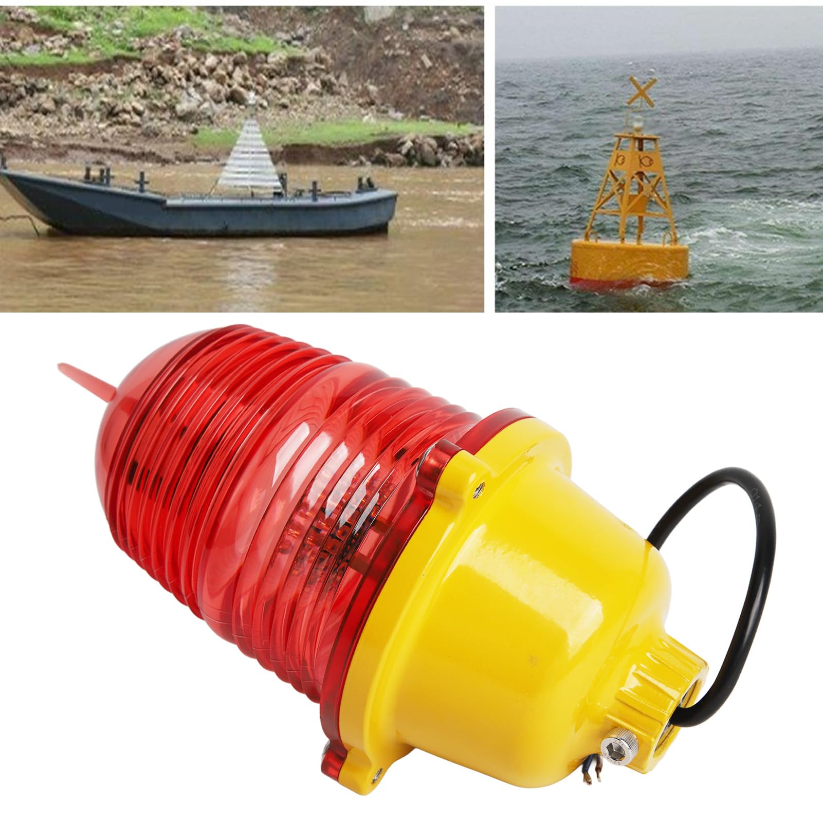 Akozon Luz de Obstrucción de Aviación Lámpara de Baliza de Emergencia LED Superbrillante Resistente a Impactos para Torre de Barcos Marinos (AC220V Encendido Constante)