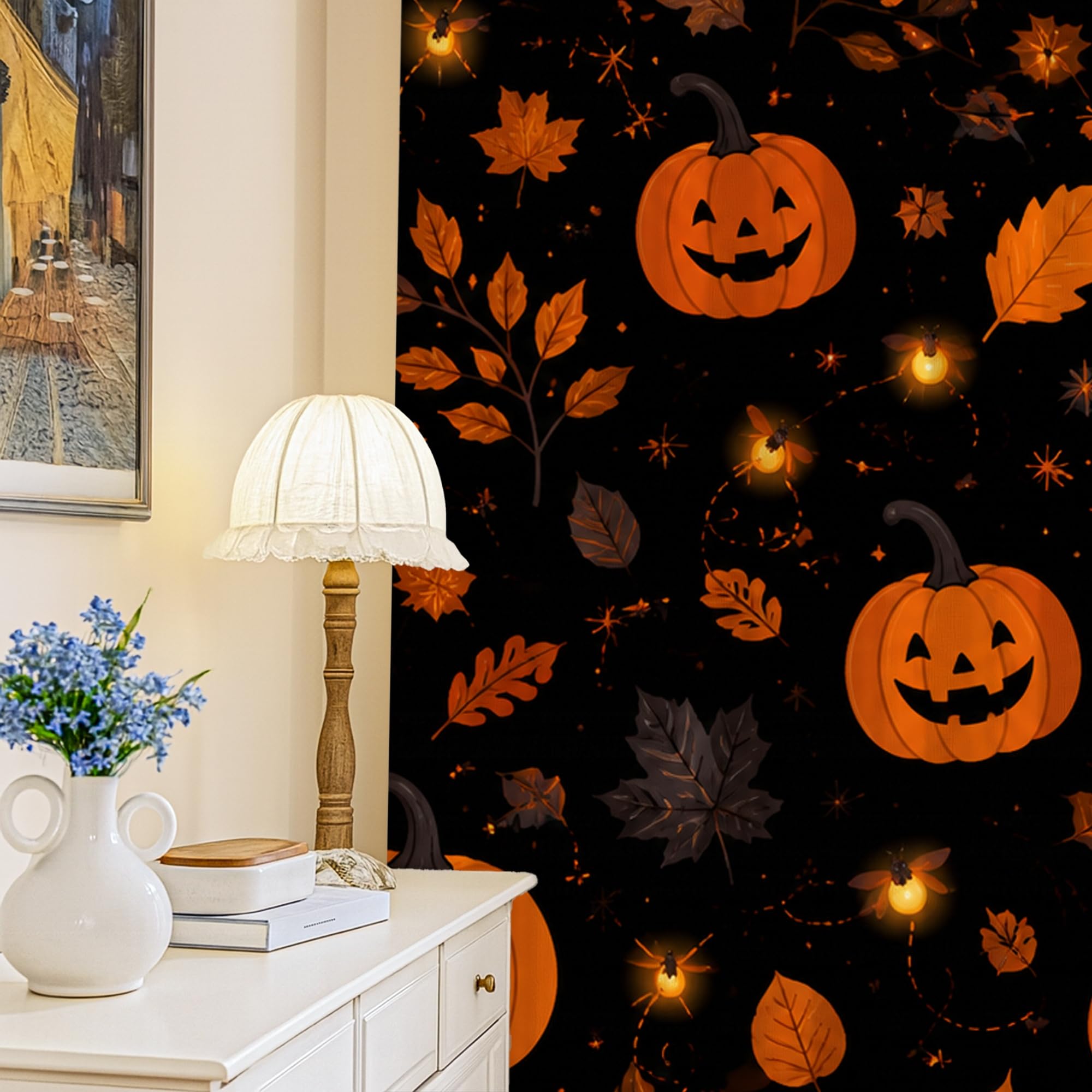 Rideaux occultants de salon pour appartement chaleureux au motif citrouilles
