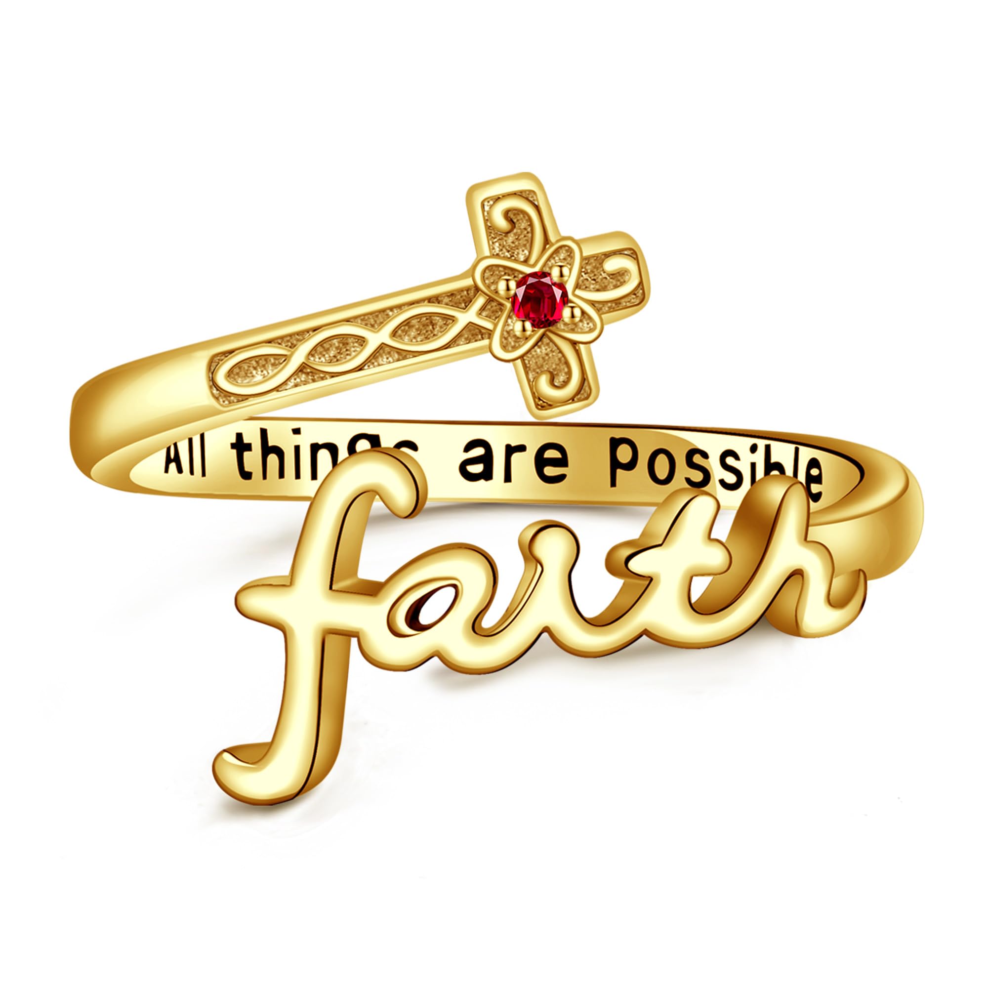 Faith Birthstone Ring 925 Sterling Silver Cross Faith Personalized Birthstone Ring Customized Christian Religion Jewelry For Women Daughter Friend