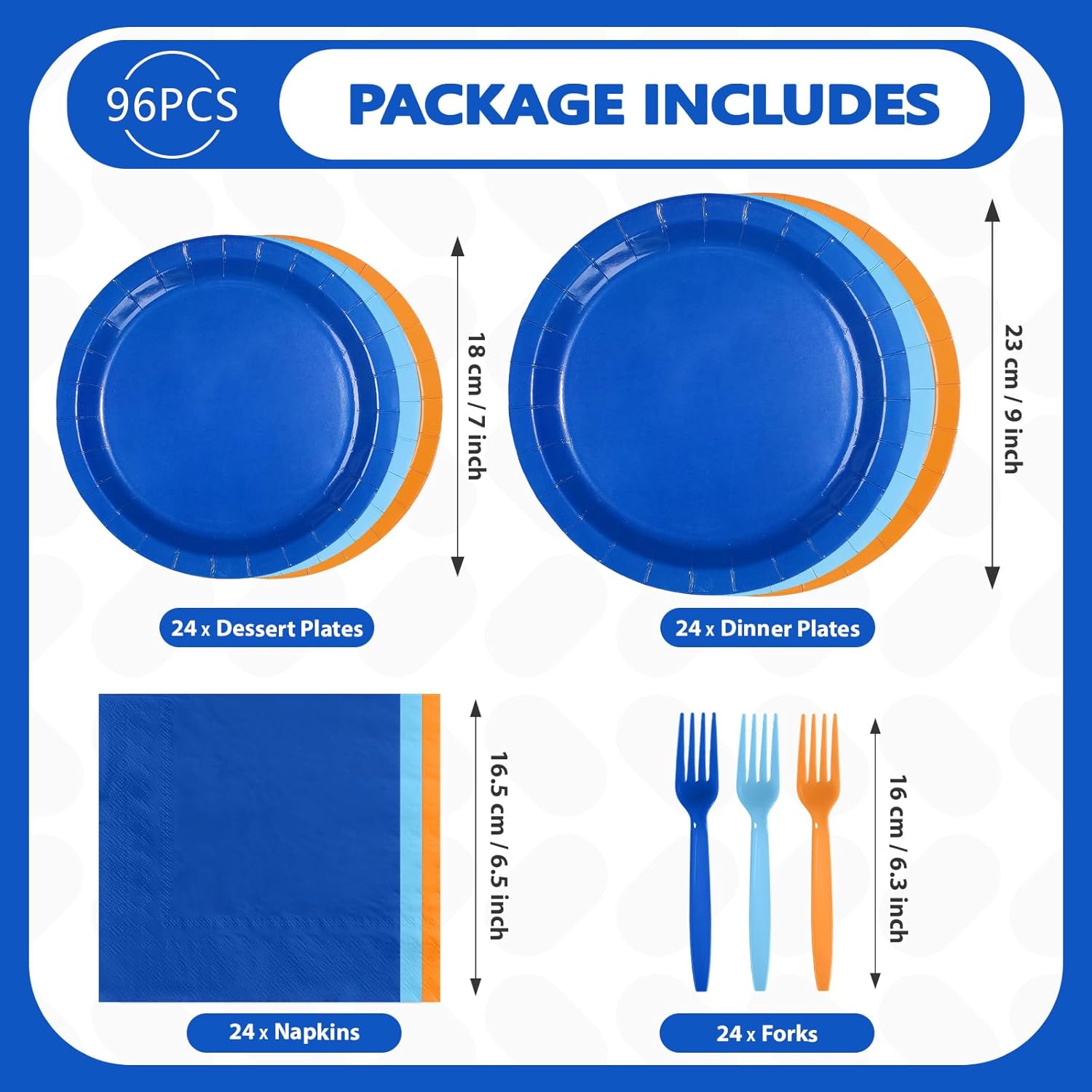 96Pcs Blue Theme Dog Birthday Party Decorations Blue Orange Dog Birthday Plates and Napkins Tableware Set Orange and Light Navy Blue Decoration for Boys Girls Cartoon Bday Party Supplies Serves 24 - Image 6