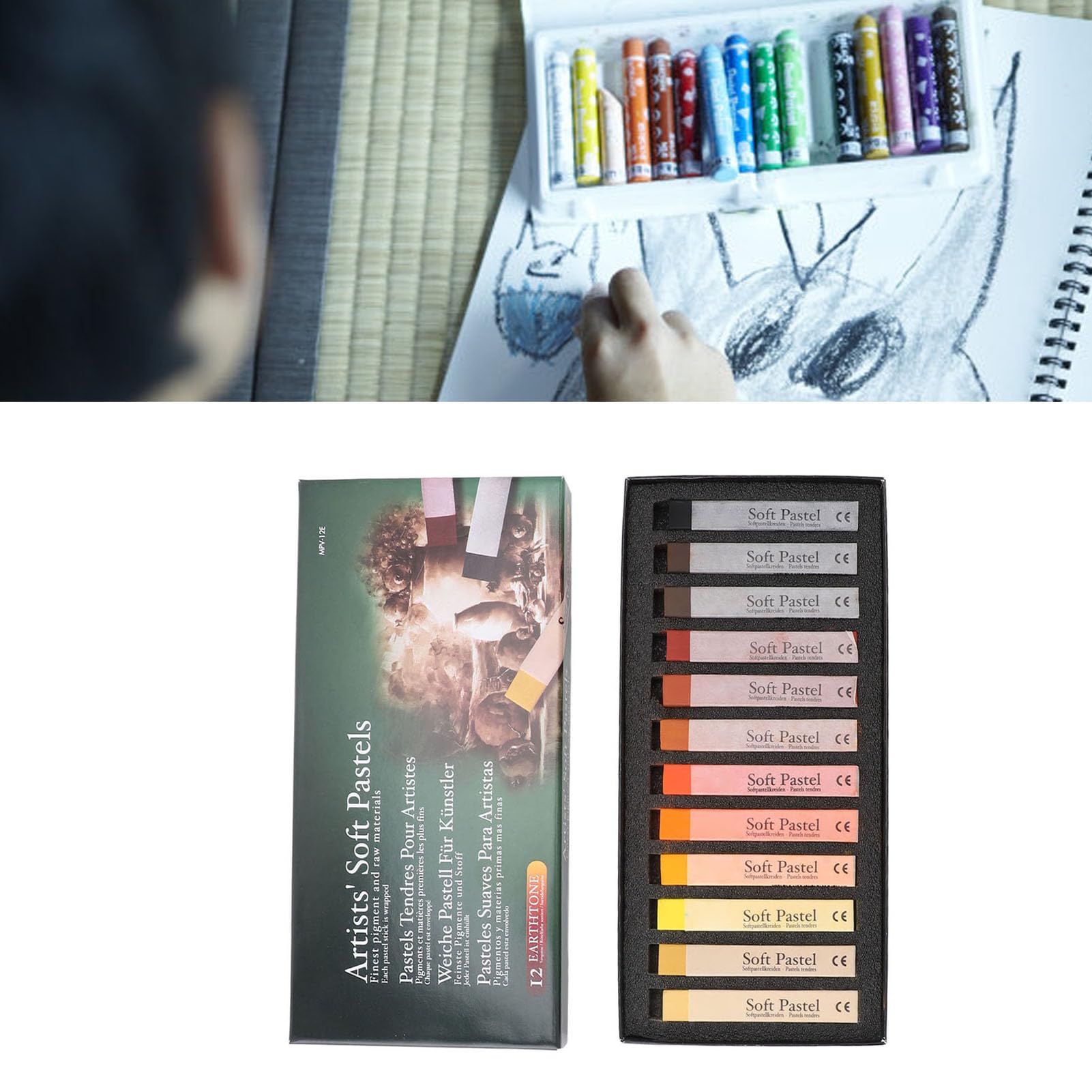 Set di 12 pastelli morbidi, quadrati, morbidi, per disegnare, dipingere, schizzi, pigmenti, forniture artistiche per artisti o hobbisti (colorato)