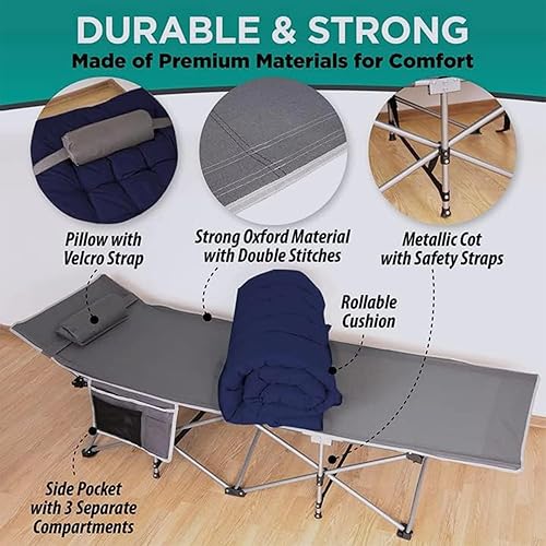 Miniatura 2 de Zone Tech - Colchón para catre de campamento al aire libre, gris clásico, de alta calidad, cómodo, grueso, de algodón, ligero, impermeable, para