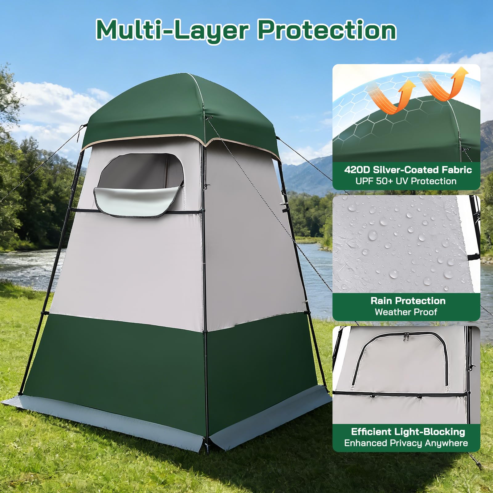 Tente de Douche de Camping 2 Personnes,Tente de Douche Protection de la Vie Privée,UPF50+ Tente de Camping 160 x 160 x 240cm Toutes Saisons pour l'extérieur, la Plage, la pêche, la Douche... | Pop Up, 4 saisons, imperméable et coupe-vent, UPF50+, portable