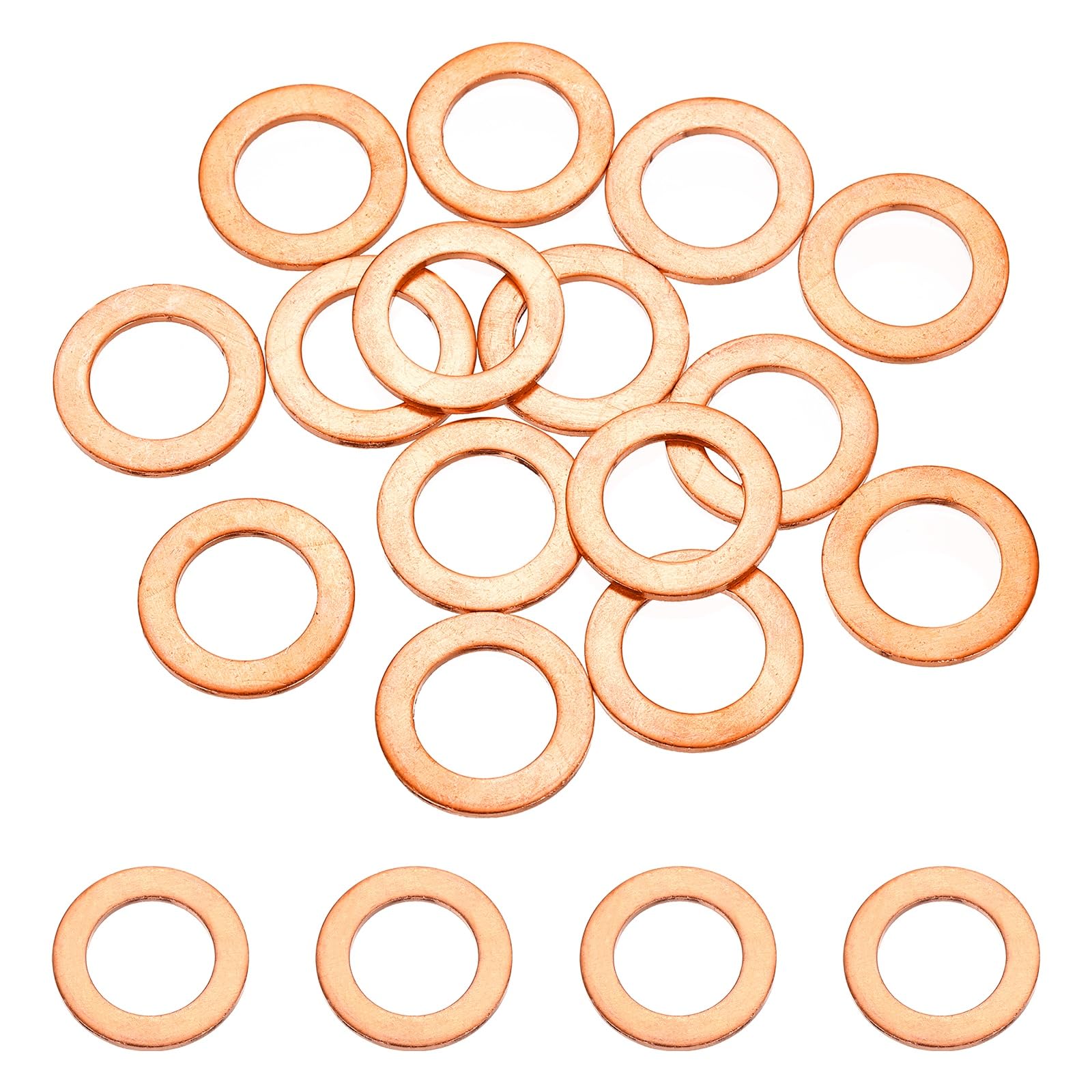 DEFANEX 16 Pcs M10 Copper Washer Sealing Ring (14mm ID 22mm OD 1.5mm Thickness) Metric Sealing Gasket Flat Crush Washer, for Automotive Plumbing Mechanical Oil Drain Plug