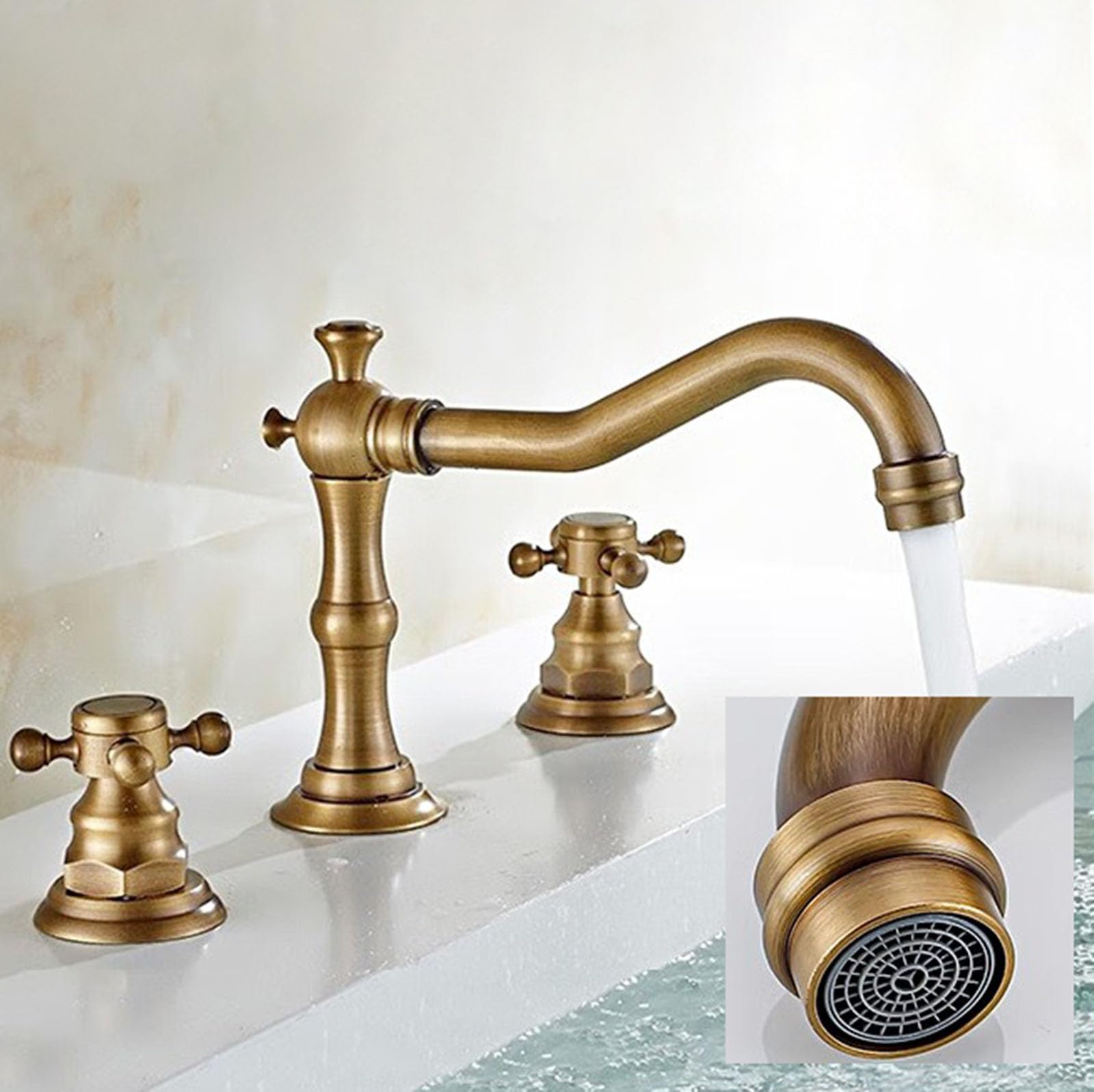 Mitigeur de Lavabo Moderne Levier Croisé 3 Trous Mélangeur de Lavabo Retro Robinet de Salle de Bains En Laiton Brossé Chaud Et Froid