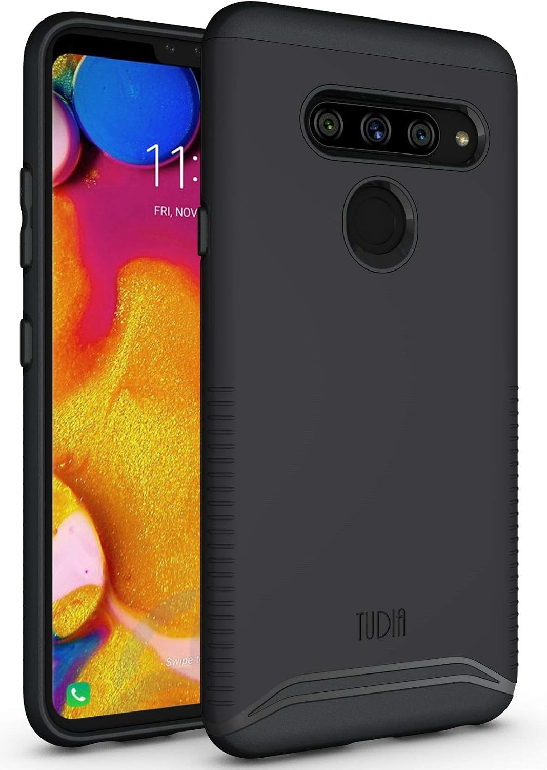 TUDIA DualShield Designed for LG V40 ThinQ Case, [Merge] Shockproof Military Grade Drop Protection Dual Layer Slim Protective Case Cover - Matte Black
