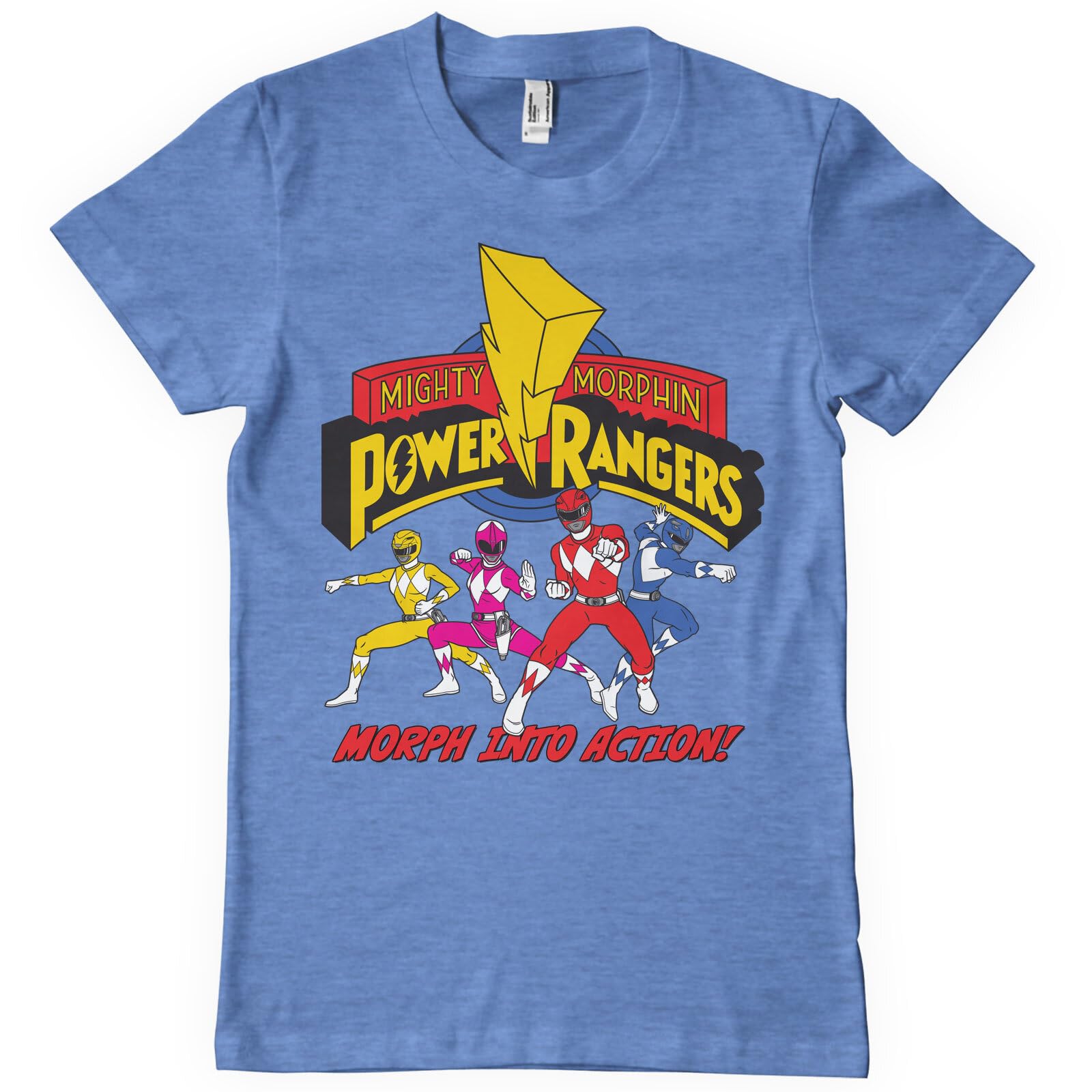 Power Rangers Officially Licensed Morph Into Action Mens T-Shirt (Blue-Heather), XX-Large