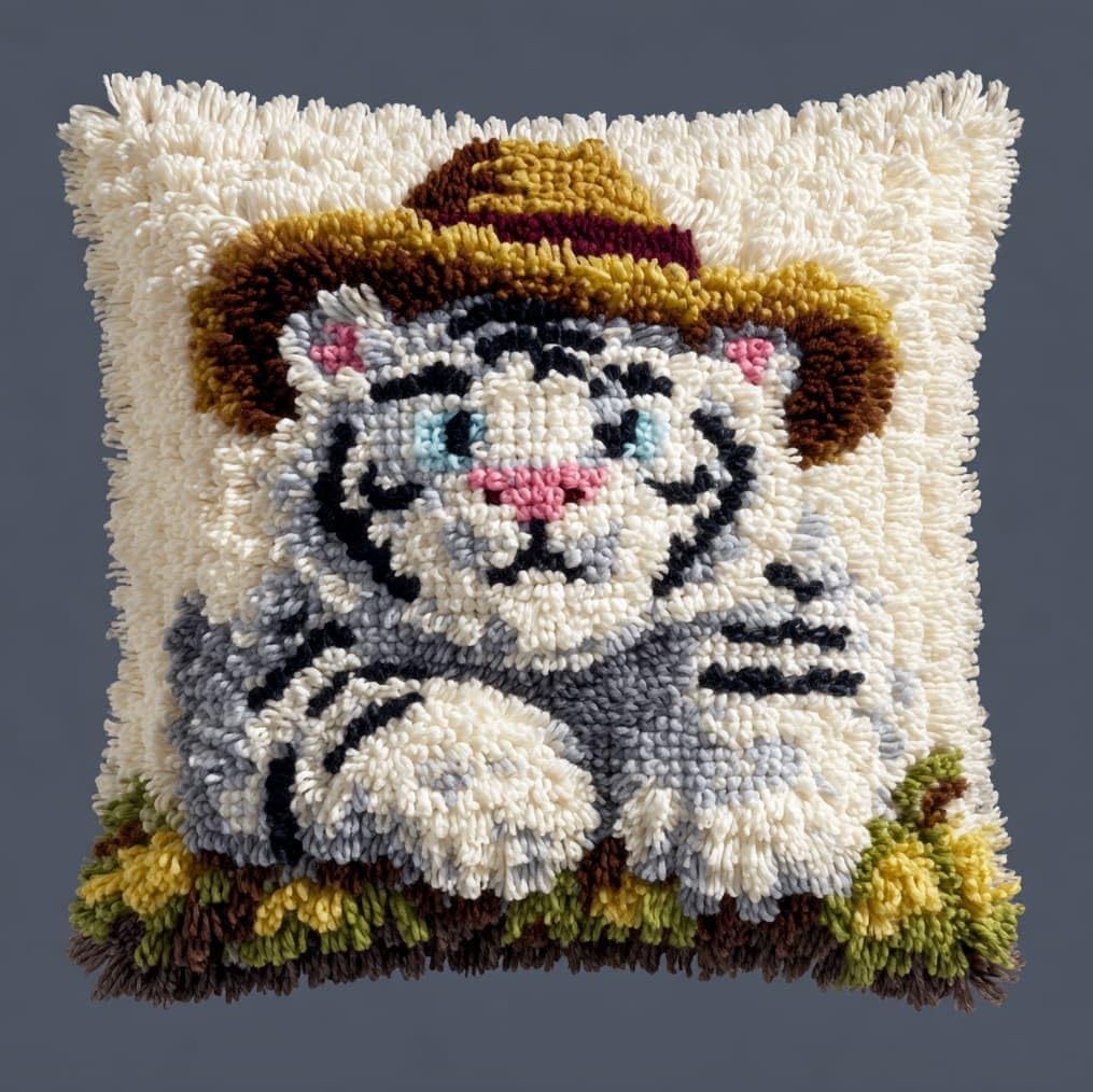 AxiangziK Latch Hook Kits 17x17in,White Tiger